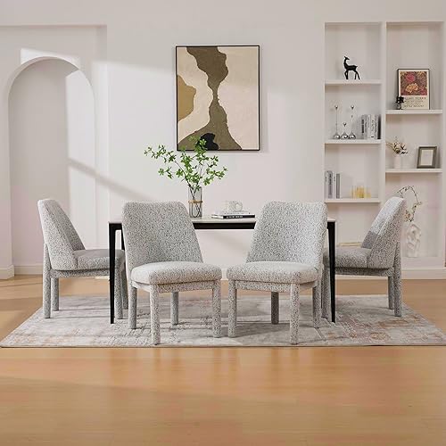 Miniatura 2 de Modern Chenille Accent Chairs, Set of 4 Minimalist Upholstered Armless Chairs with High Curved Back, Solid Wood Legs for Dining Room, Kitchen, Desk,