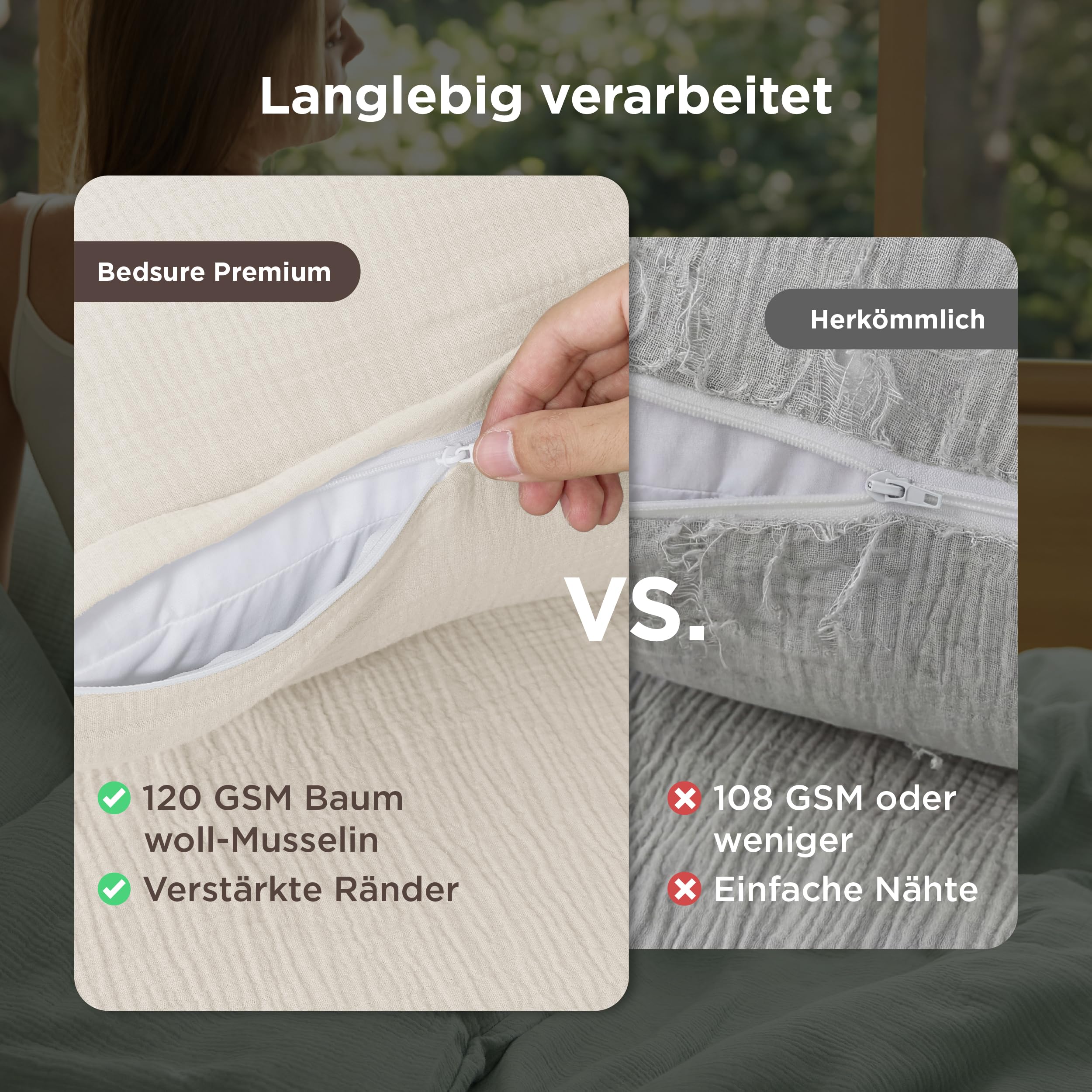 BEDSURE Ropa de cama de muselina de 155 x 220 cm, 3 piezas, 100% algodón, con 1 funda nórdica de 155 x 220 cm y 2 fundas de almohada de 80 x 80 cm, certificado Öko-Tex, ropa de cama de verano con