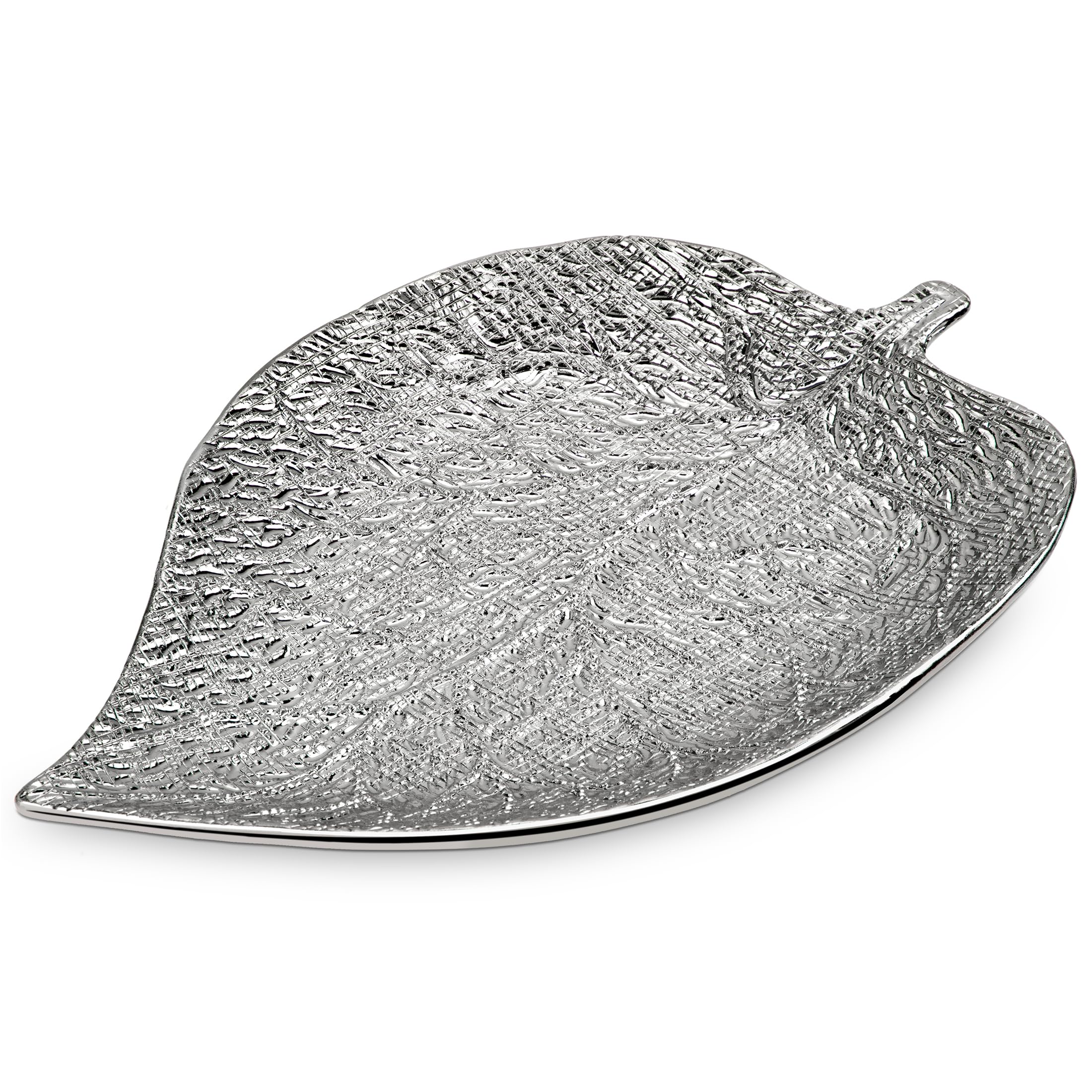 Arborus 36.5x24cm Ceramic Trinket Dish Silver Jewelry Trays Large Leaf Jewelry Dish Decorative Trinket Tray for Rings Earrings Keys Bracelets Necklaces Candles Table Centrepiece Decor