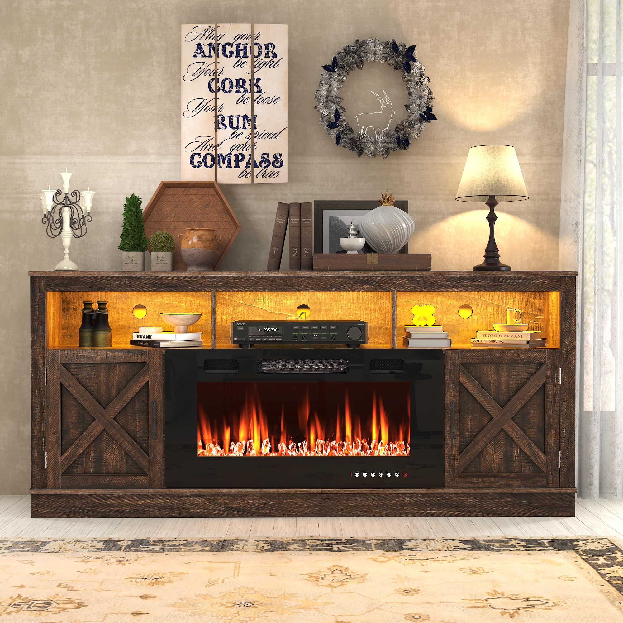 jiteentarou Fireplace TV Stand for 70/75/80 Inch TV