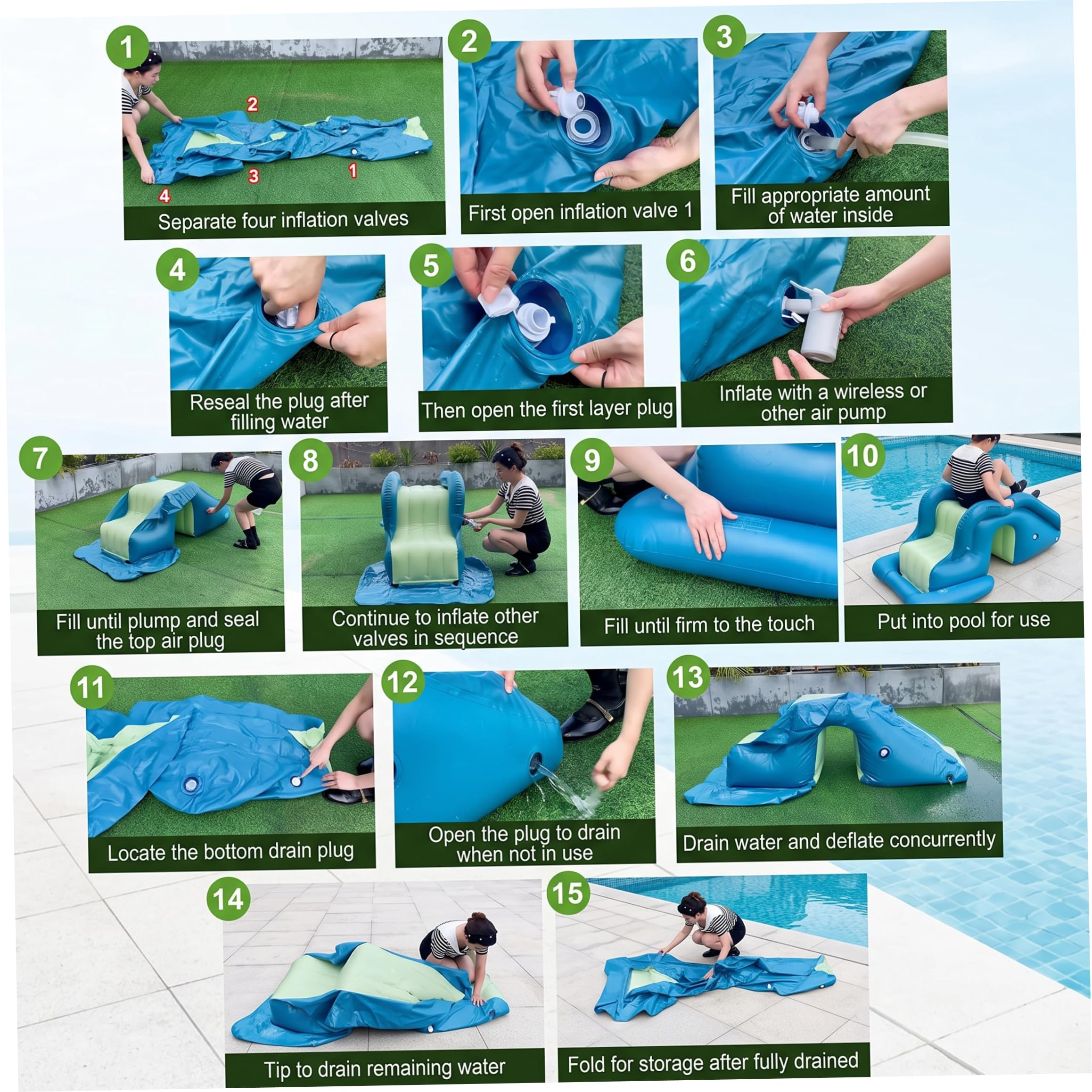 Toboggan de Piscine pour Piscine creusée | Toboggan Gonflable, gonflage Rapide, Utilisation dans Le Jardin, 72 × 33 × 33 Pouces