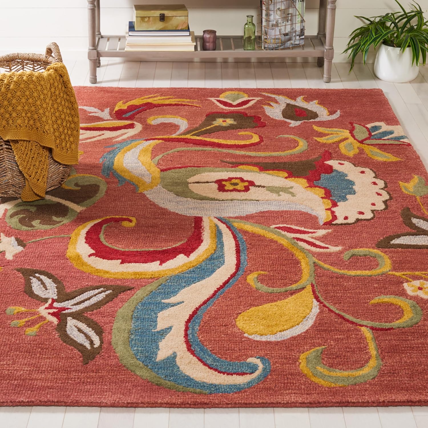 Handmade Red Floral Wool 4' x 6' Tufted Rug