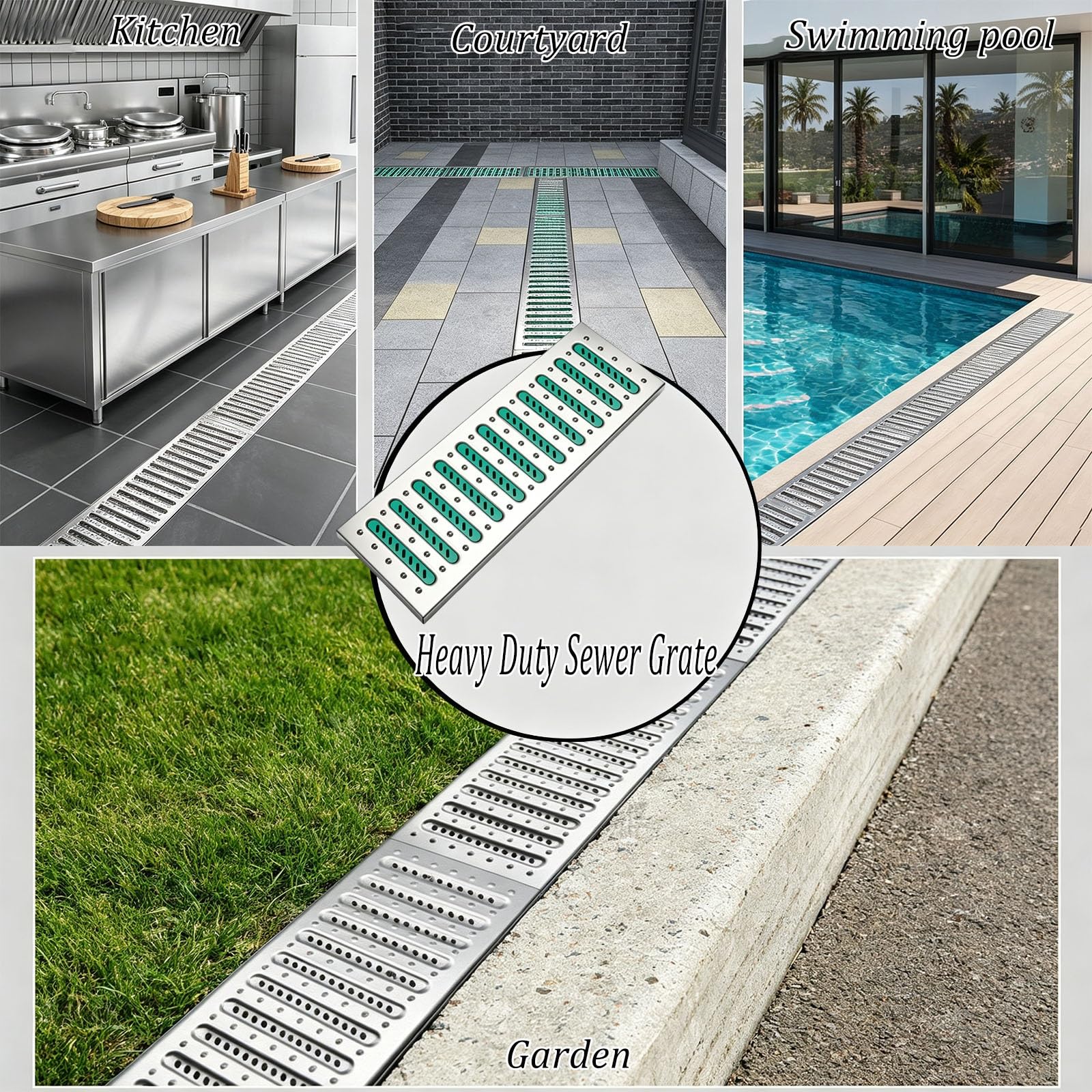 Rejilla de Drenaje, Tira de Rejilla de rebosadero empalmable | Cubierta de rejilla para exteriores, material de acero inoxidable, para entradas de vehículos, patios(B,20cm)