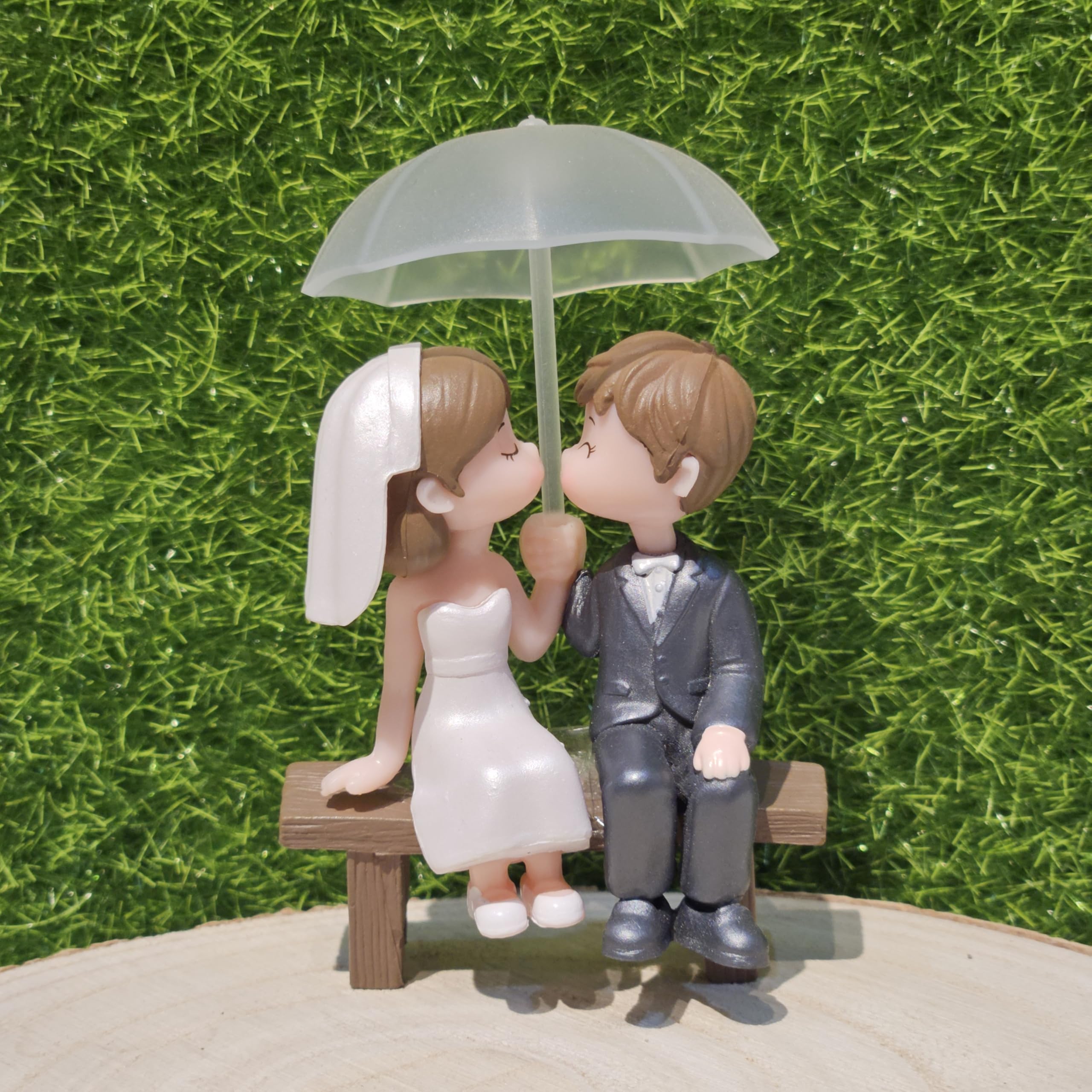 Miniature Cute Couple Figurine, PVC Wedding Cake Topper, Bride and Groom on Bench, Dollhouse Accessory, Garden Decor (White Wedding Couple)-image-40