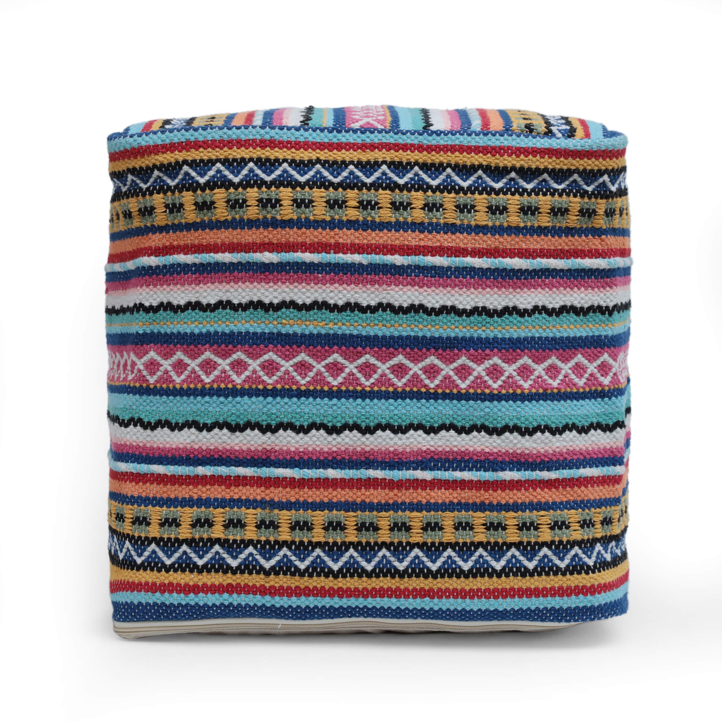 Christopher Knight Home Pouf, Polystyrene, Yellow + Navy Blue + Multi-Pink