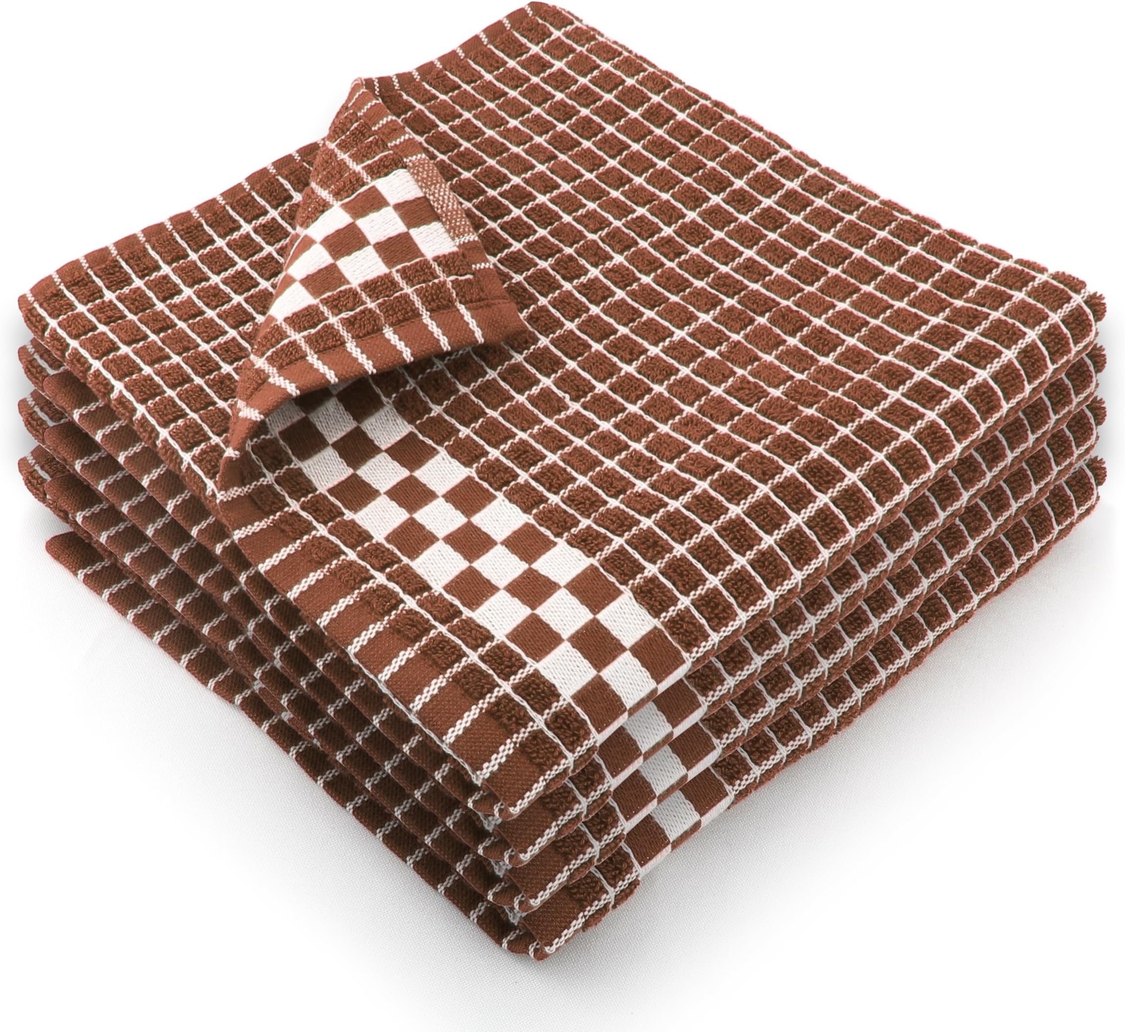 Fecido Classic Dark Kitchen Dish Towels with Hanging Loop - Heavy Duty Absorbent Dish Clothes - European Made 100% Cotton Tea Towels - Set of 4, Brown