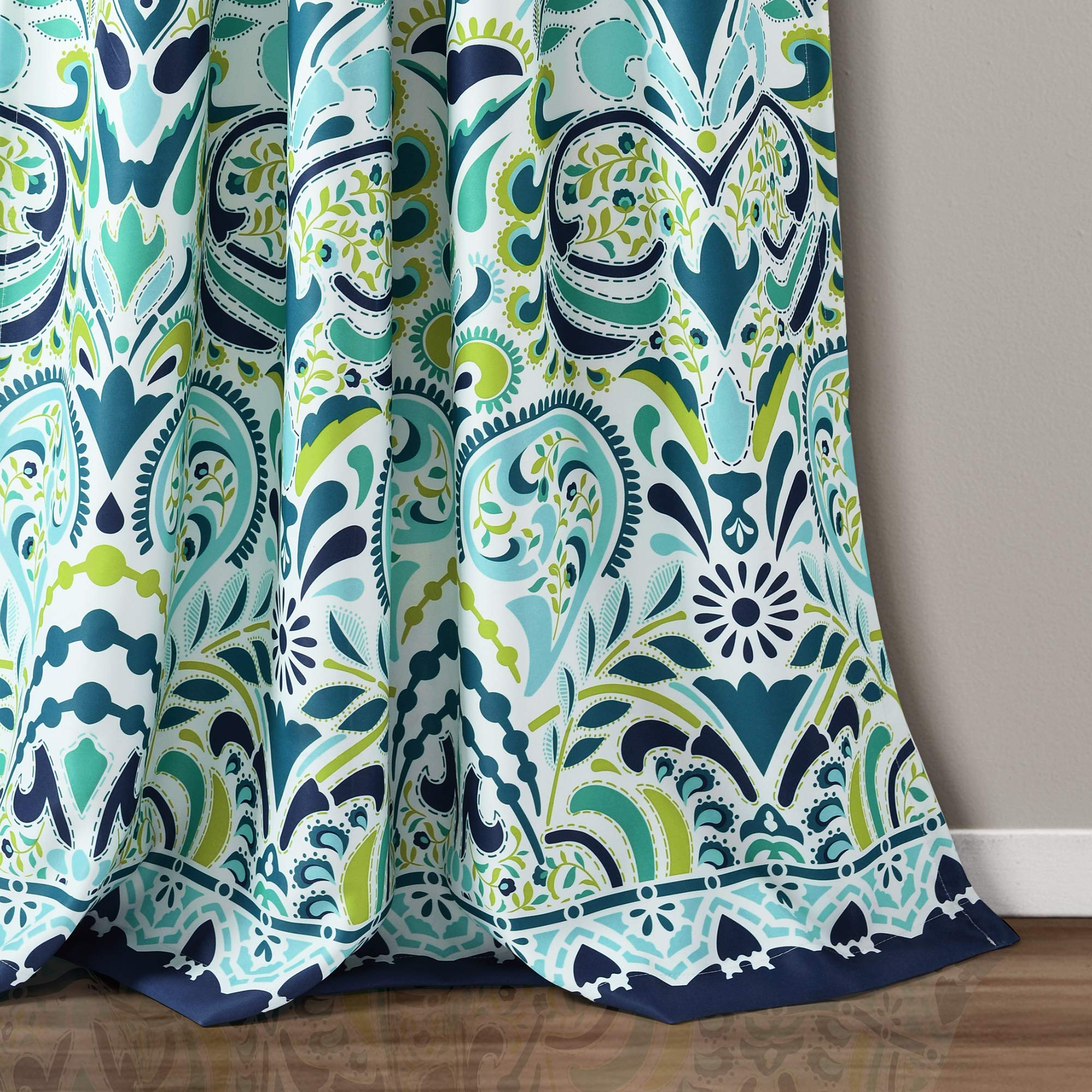 Lush Decor, Rideaux Clara Bleu et Vert Motif Cachemire damassé Style bohémien pour Salon, Salle à Manger, Chambre à Coucher (Paire), 213,4 x 132,1 cm