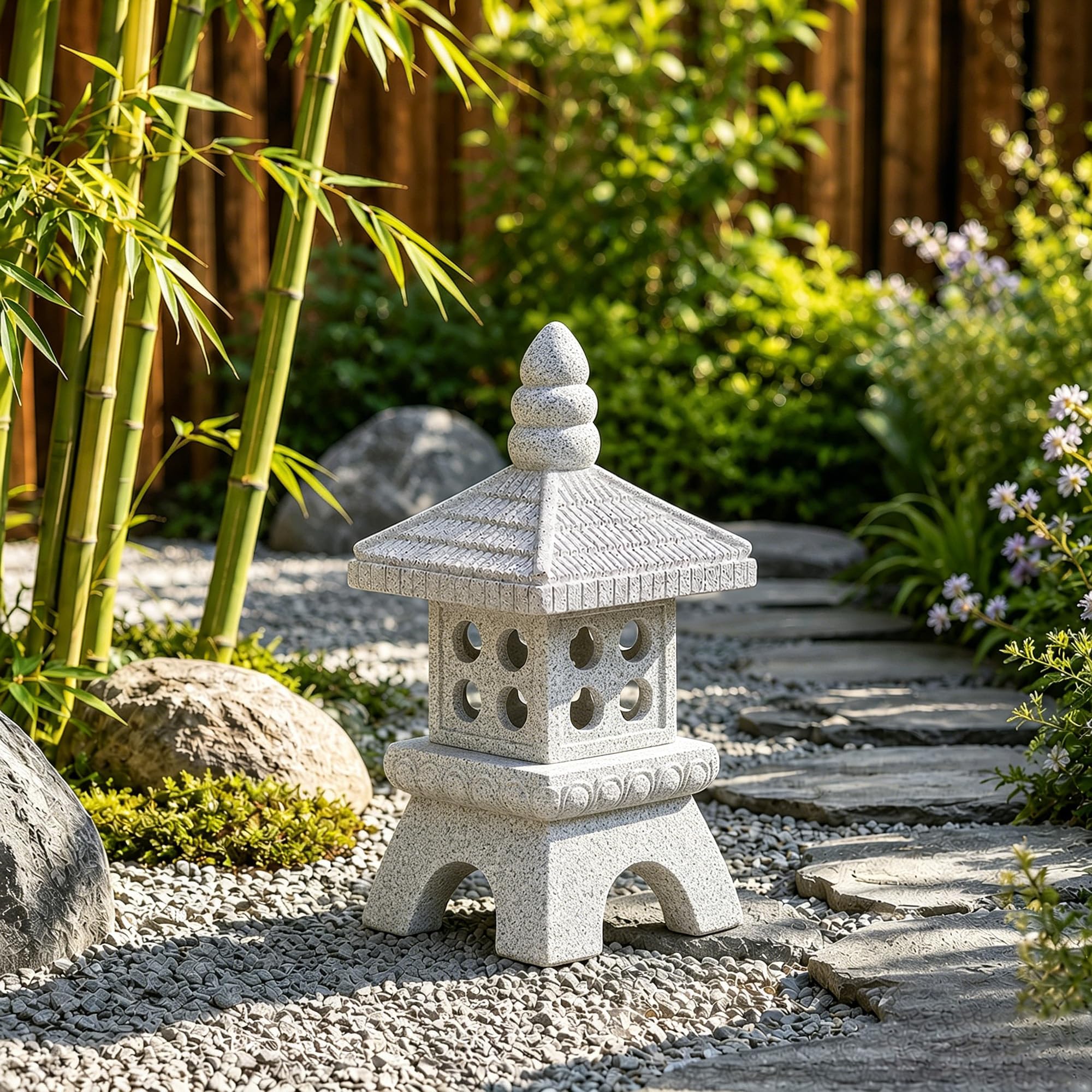 Yeomoo Pagoda solar con iluminación LED, decoración de jardín zen de piedra de resina, para jardín, terraza e interior, resistente a la intemperie, para mujeres y hombres, 29 cm