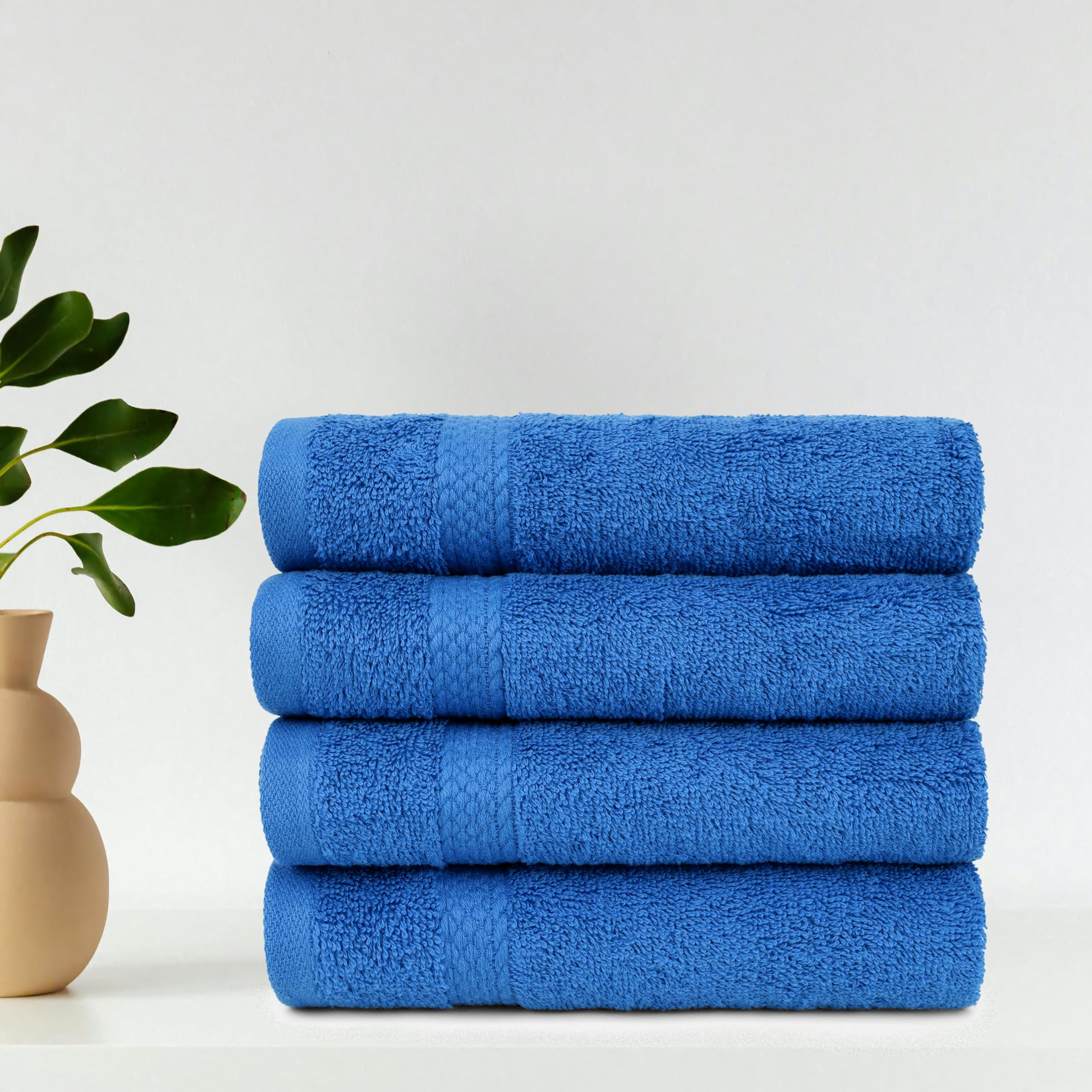 CTL COMFORT WITH QUALITY Luxury Hand Towels Pack of 4 100% Pure Cotton, Highly Absorbent & Washable, 500 GSM Extra Thick, Skin-Friendly Towels for Bathroom, Hotel & Spa (Blue, 45 cm x 68 cm)