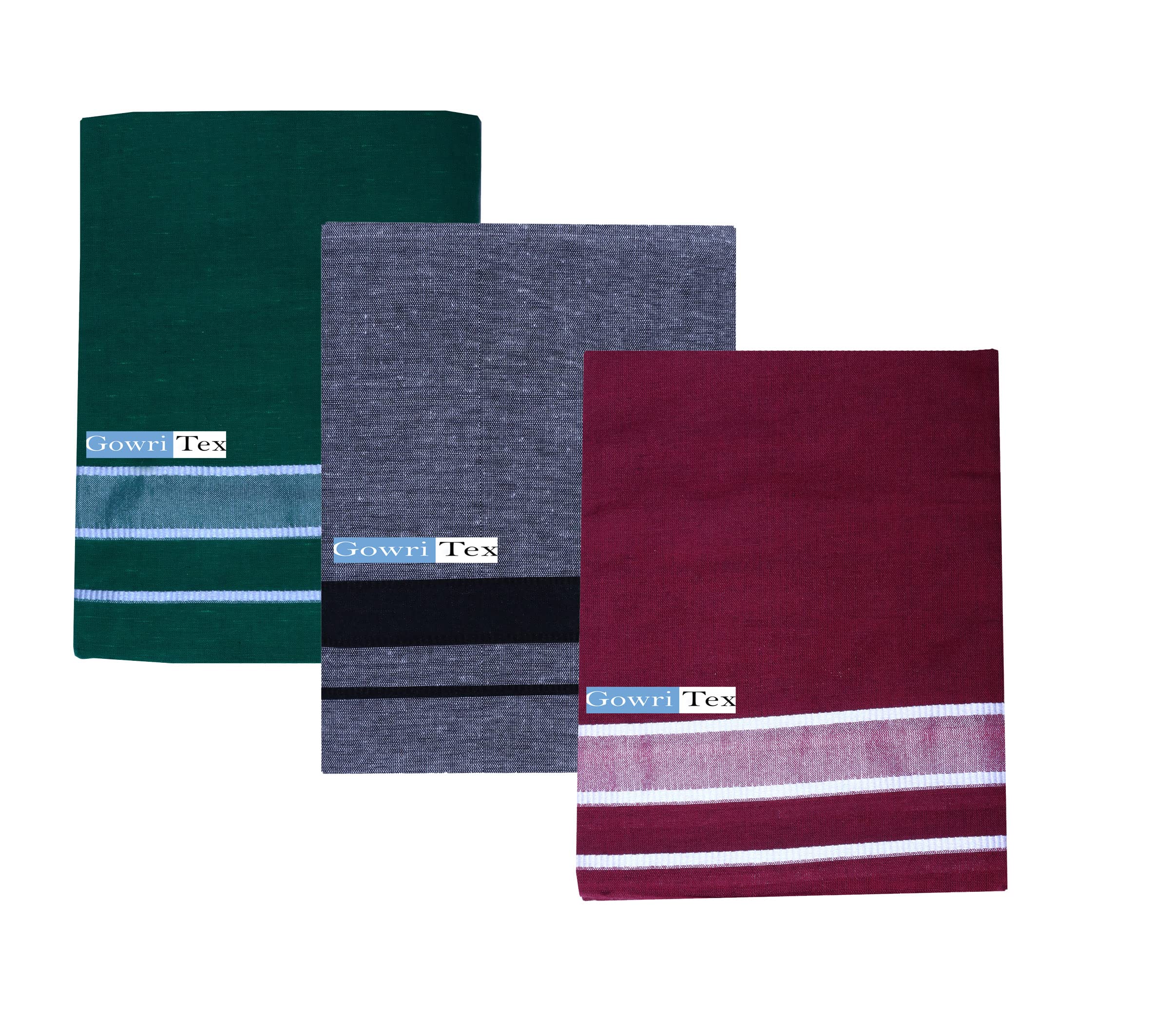 gowri tex Men's Kerala Style Cotton Dhoti with border/Length- 2.0mtr (Pack Of 3)-picture-33