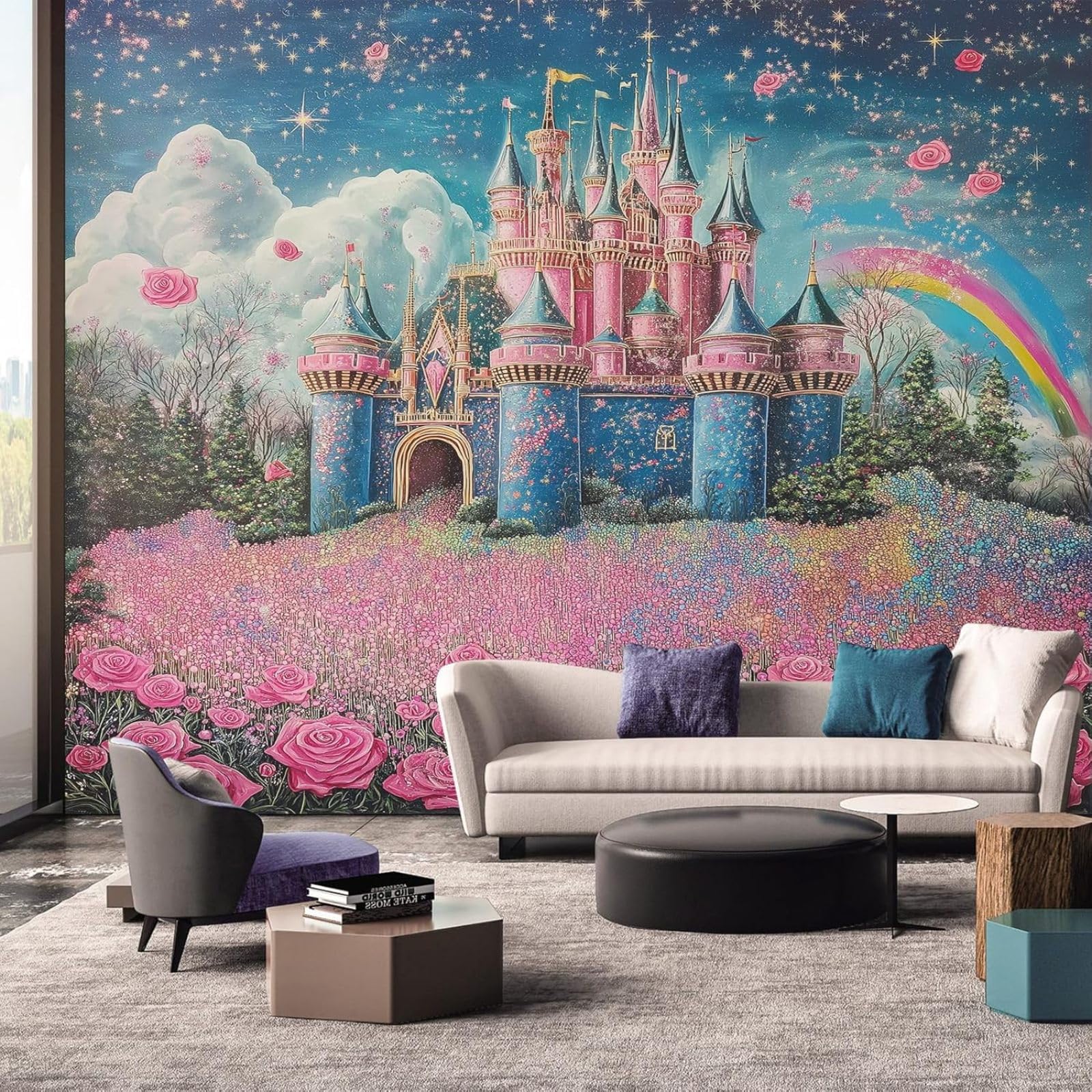 Papier peint château magique pour chambre fille déco féerique 300x210 cm