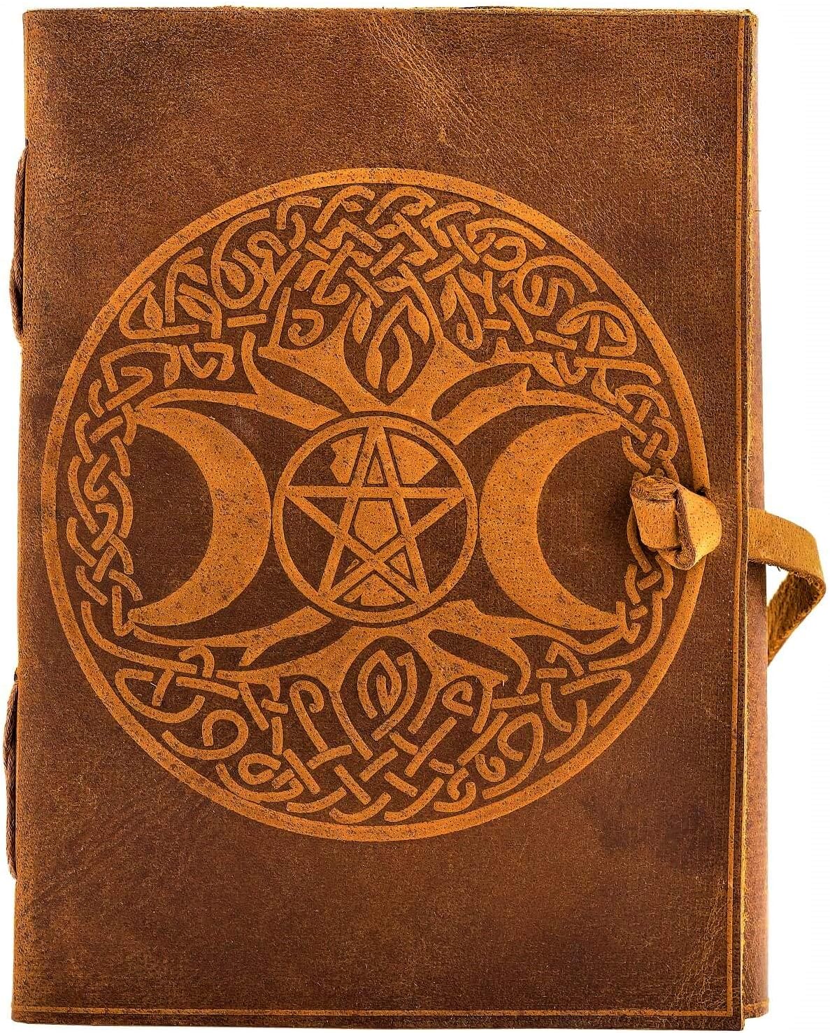 Diario de piel urbana con diseño de luna celta y árbol, hecho a mano, cuaderno de dibujo para manualidades, cuaderno de recortes, cuaderno de notas, diario sin forro