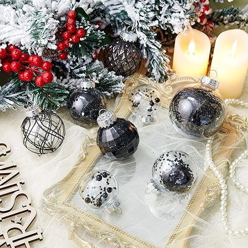 Miniatura 3 de Adornos de bolas de Navidad de 30 unidades, 2.36 pulgadas, bolas de Navidad de plástico transparente inastillables con relleno delicado brillante,