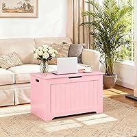 Vista 4 de Cofre de almacenamiento de madera con tapa abatible y bisagra de seguridad, organizador de sala de estar, banco de dormitorio con área