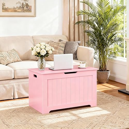 Miniatura 4 de Cofre de almacenamiento de madera con tapa abatible y bisagra de seguridad, organizador de sala de estar, banco de dormitorio con área de