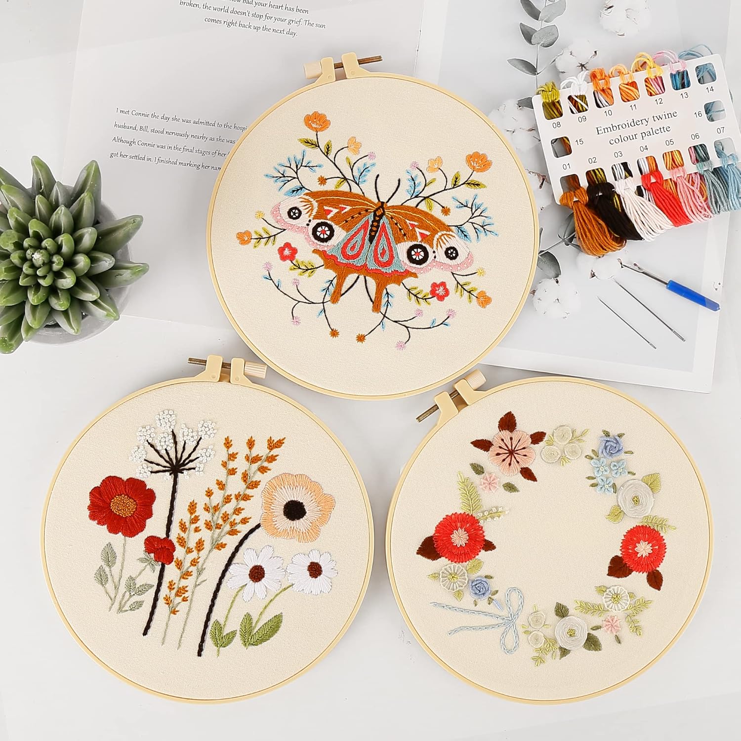 Norala Embroidery Kit for Beginners Adults 3 Sets,Butterfly