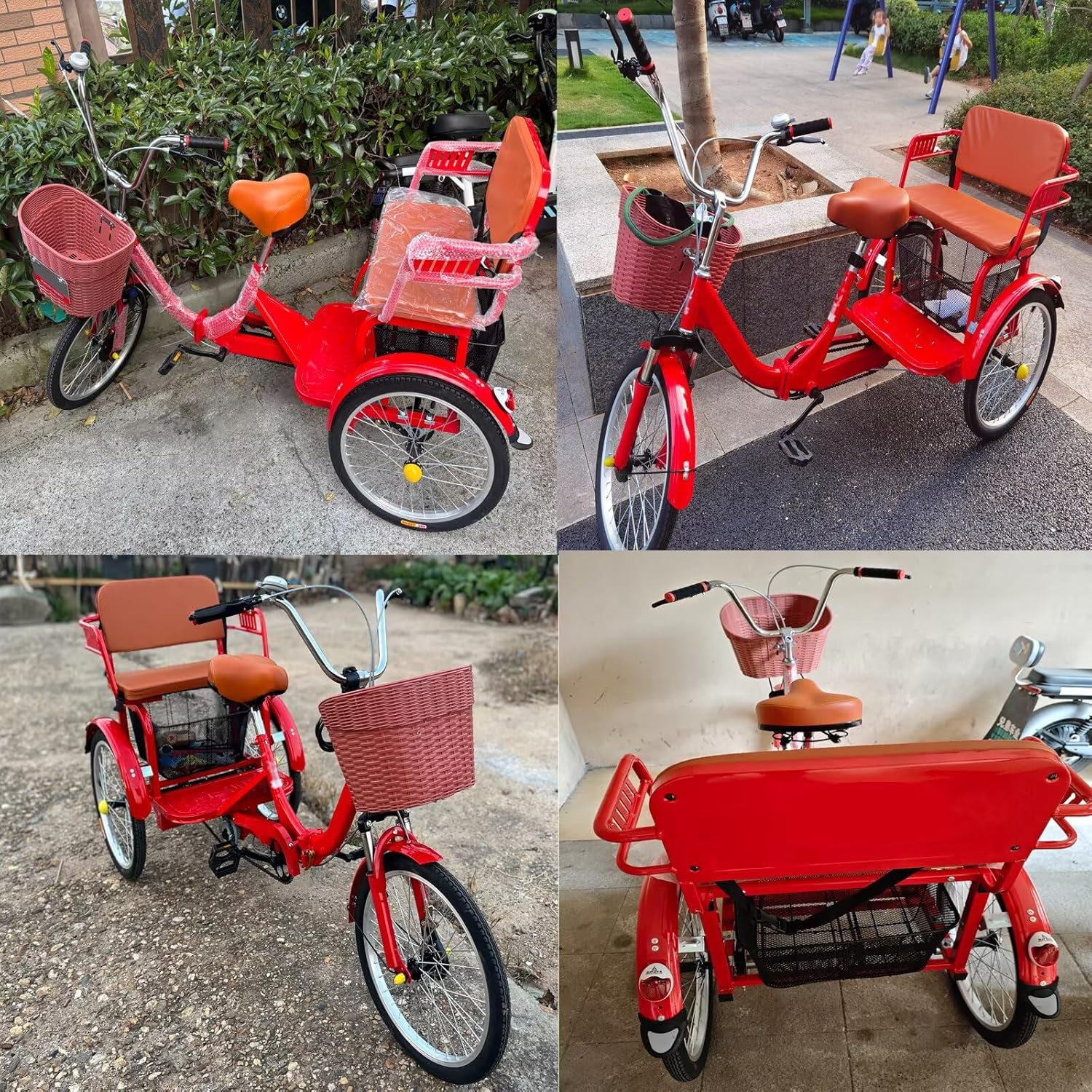 Folding Pedal Assist Trikes,Low-Step 3 Wheels Cruiser Bikes for Men,Women,Rear Seat Carry Passenger and Cargo,Dual Brakes,Adult Tricycle with Front Suspension,20" Wheels