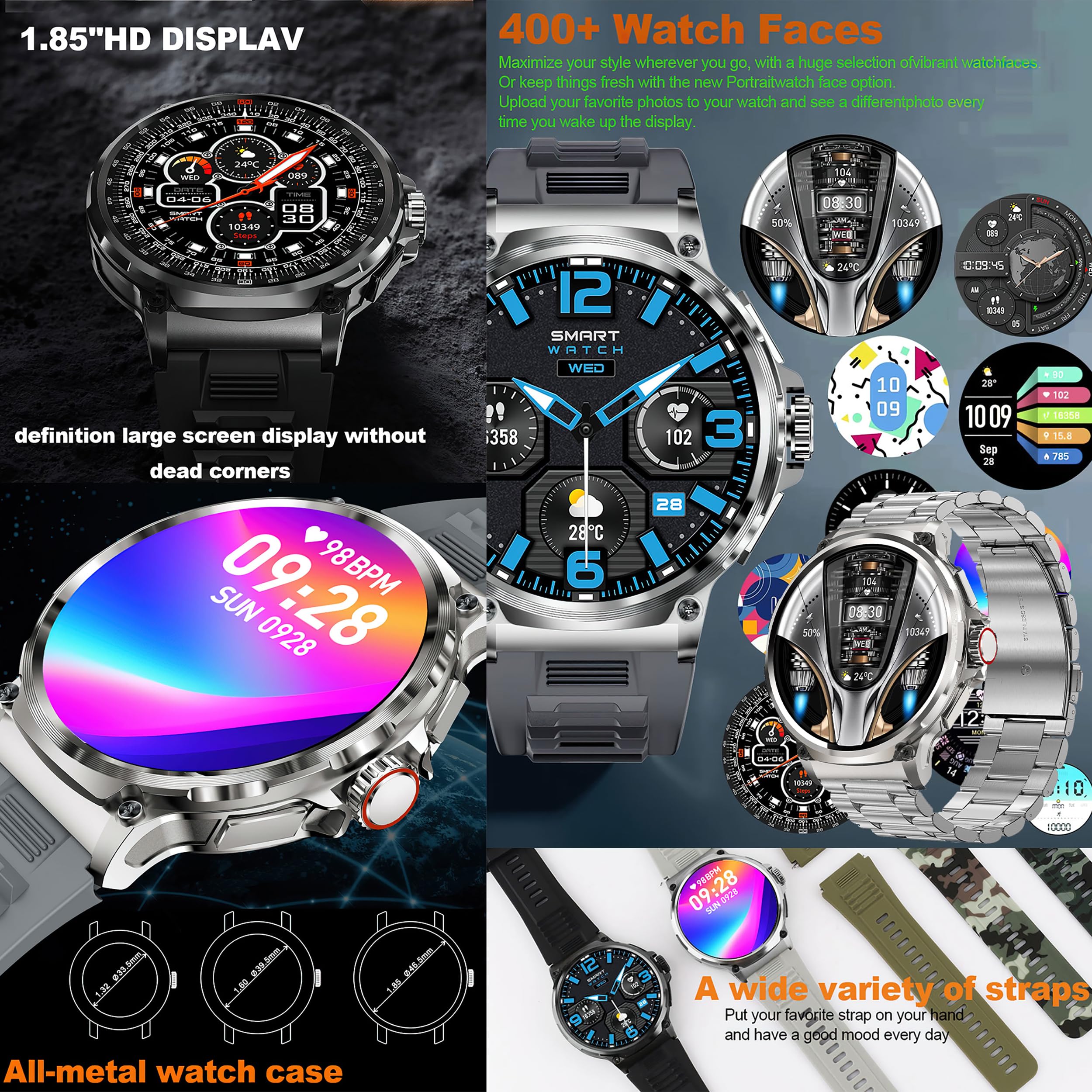 1,85'' AMOLED Smartwatch Uomo con Chiamate Bluetooth, 2025 Nuovo Orologio Fitness con 24/7 Monitor Temperatura Corporea Sonno e Cardiofrequenzimetro, SpO2, Orologio Sportivo 3ATM iOS Android (Argento)
