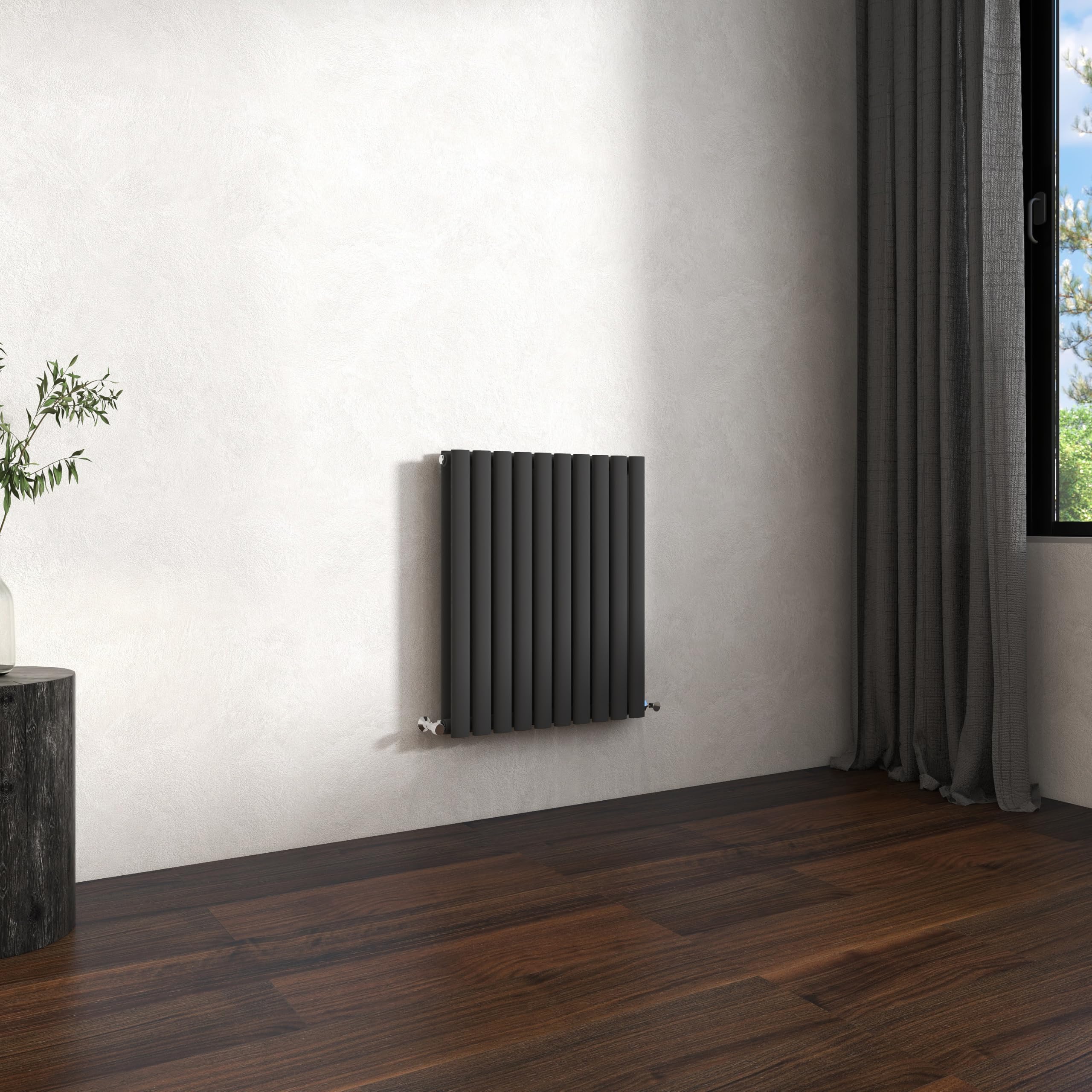 Traditional Horizontal Oval Column Radiator, 600x590mm Anthracite Modern Heating Radiators, Double Panel Wall Mounted Heater Rads, Perfect for UK Hallway, Living Room Central Heating, Grey Radiator