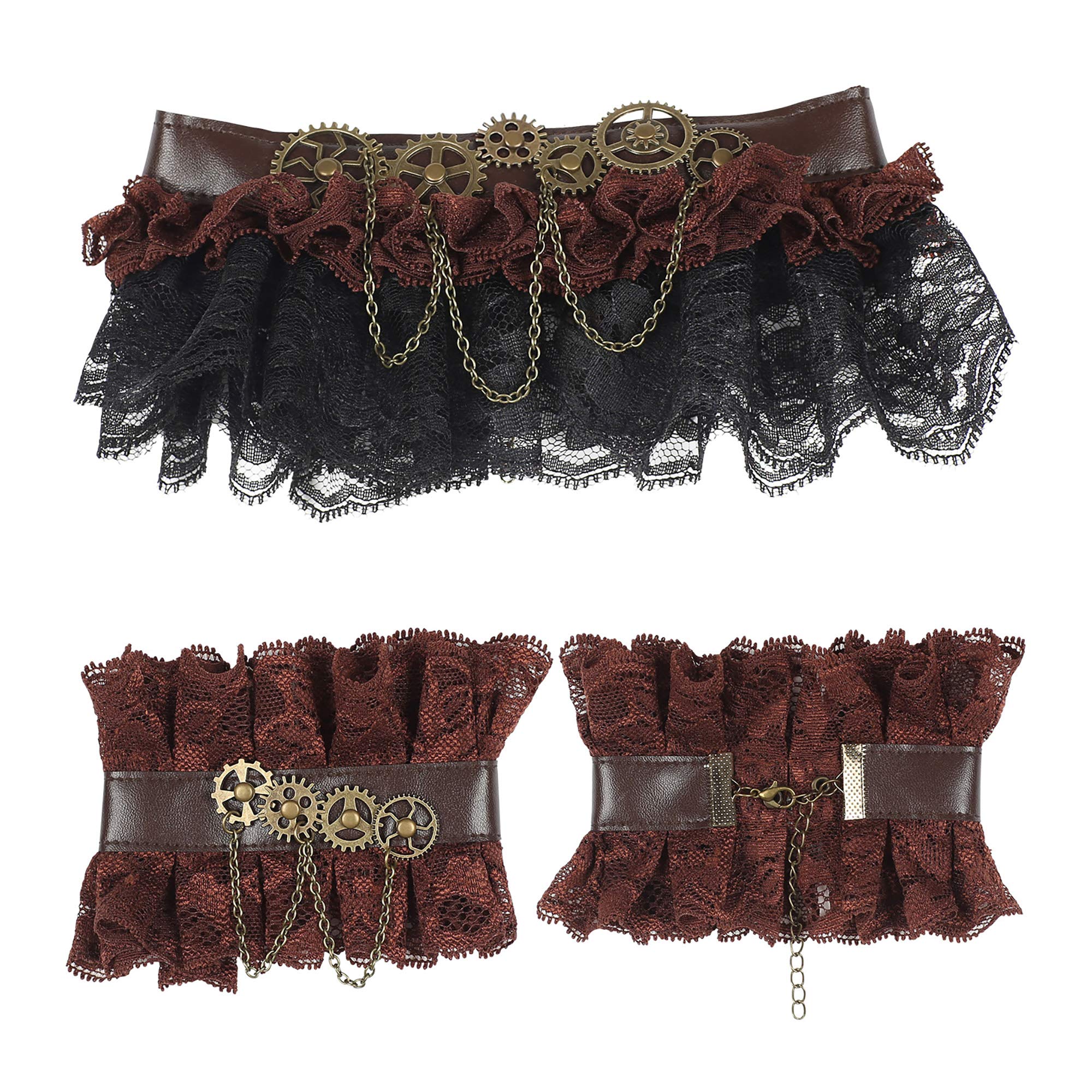 Steampunk Lace Choker & Cuffs Set Victorian Gothic Fancy Dress Costume Accessory