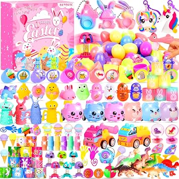 360 Pcs Pastel Prefilled Easter Toy Set, 120 Plastic Eggs Filled with 240 Assorted Toys Stickers for Kids Boys Girls Toddlers Easter Theme Party Favors Easter Eggs Hunt Basket Filler Stuffers Supplies