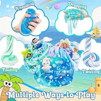 LAWOHO 6 Pack Blue Ocean Slime Kit, Clear Butter Cloud Slime kits for Girls & Boys, Non-Stick Slime for Kids Party Favor with Add-Ins, Birthday Easter Valentines Day Gifts for Kids Slime Making Kit