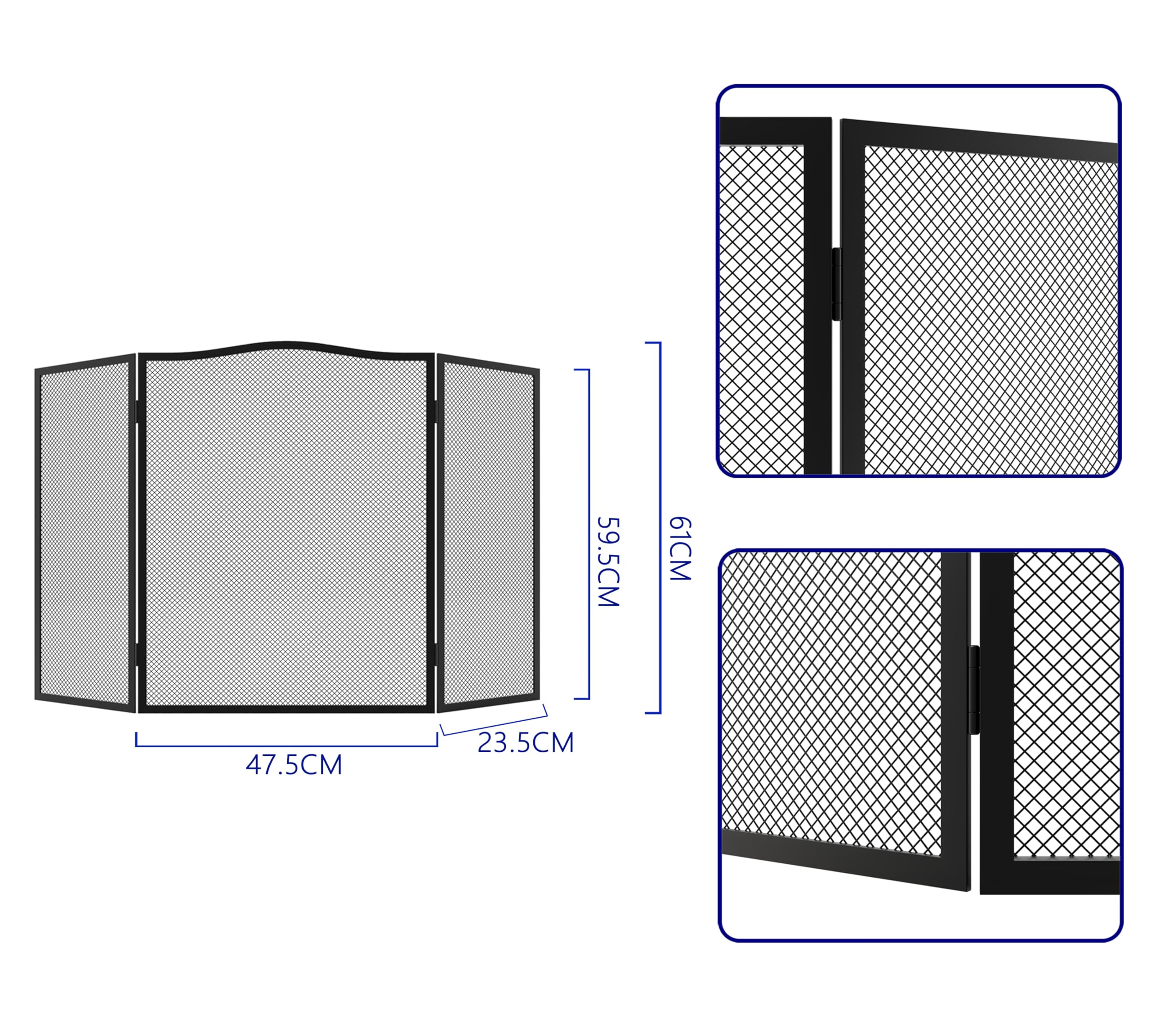 Pare-étincelles 3 panneaux écran plat fer arche supérieure 96,5 cm x 61 cm maille robuste cheminée ouverte revêtement poudre noire