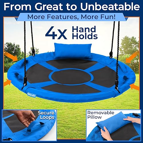 Miniatura 2 de SereneLife Columpio de platillo de 40 pulgadas, juego de columpios para exteriores con kit universal para colgar, asiento giratorio con almohada y