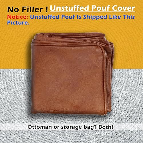 Miniatura 22 de Thgonwid Unstuffed - Puf cuadrado hecho a mano, funda otomana de piel sintética, taburete cuadrado de almacenamiento, dormitorio y sala de estar,