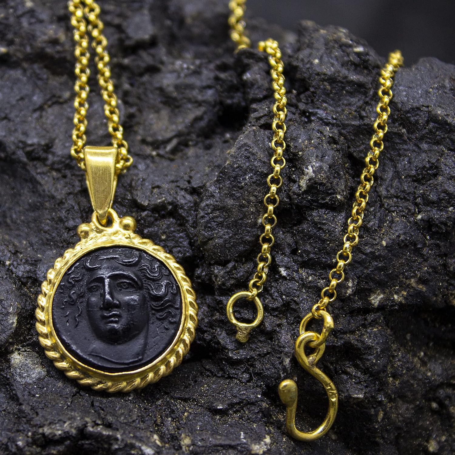 Medusa Intaglio Venetian Glass Necklace | 925 Sterling Silver | Ancient Greek Carved Medusa Intaglio Pendant | Purple Glass Ring by Pellada