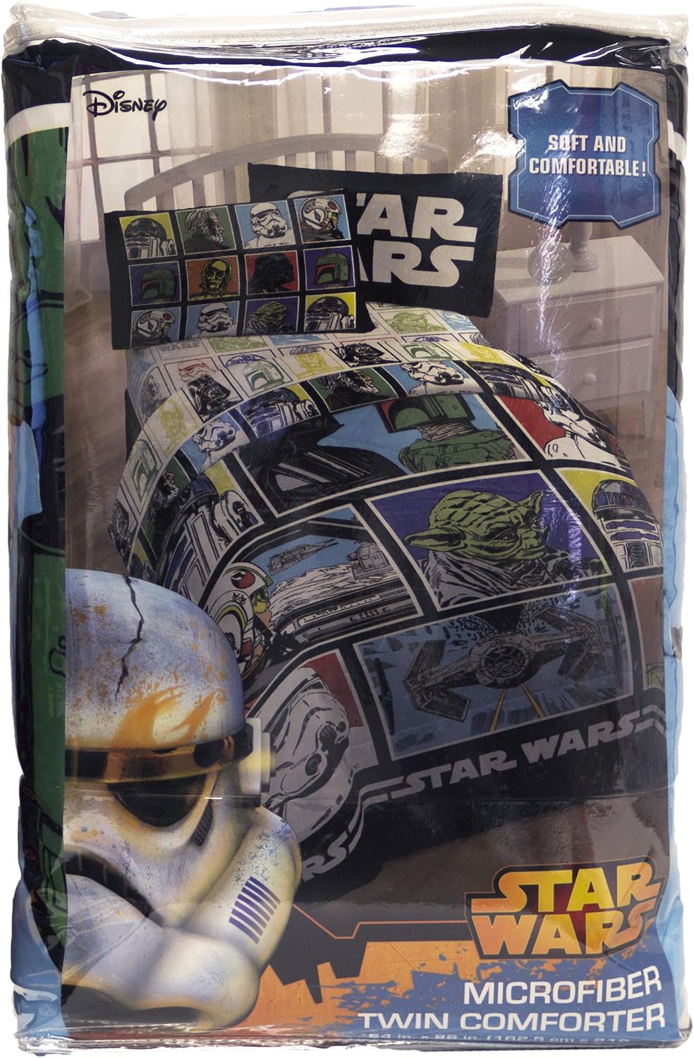 Stars Wars Classic Character Grid Twin Comforter - Super Soft Kids Reversible Bedding features Star Wars characters - Fade Resistant Polyester Microfiber Fill (Official Stars Wars Product)