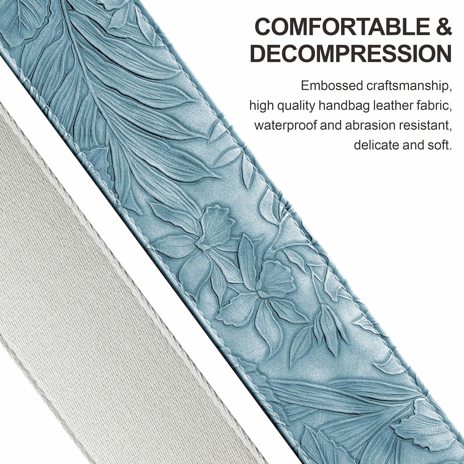 Nefelibata Guitar Strap with Pick Pocket,2.3 inch Porter Style Vegan Leather Carving Guitar Straps, 60s Vintage Style（Blue）