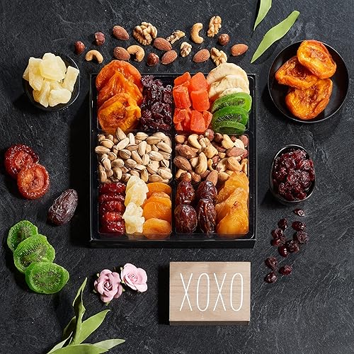 Miniatura 3 de Cesta de regalo de frutas secas y nueces mixtas, plato de arreglo para el día de San Valentín, ramo de alimentos gourmet, paquete de cuidado de