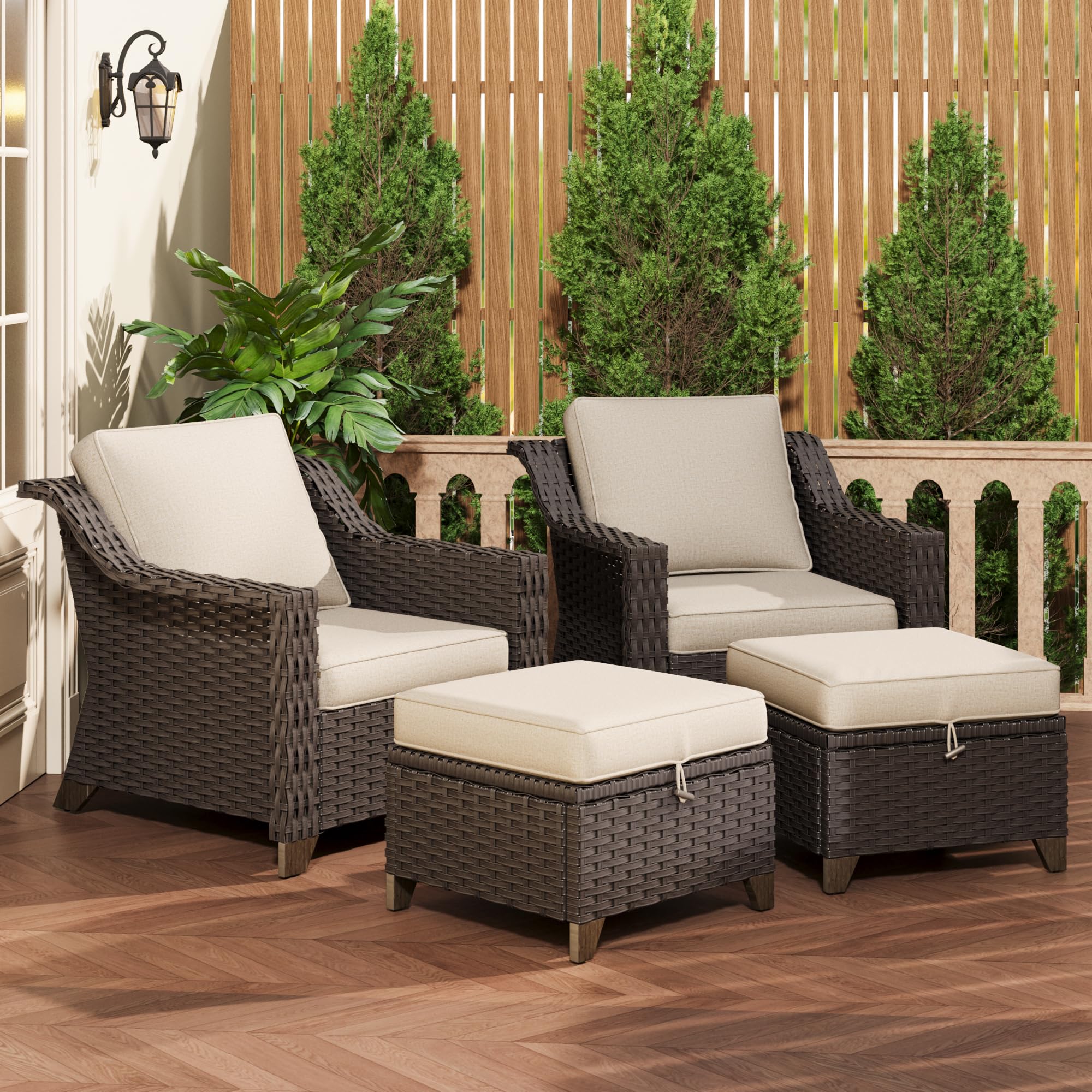 4 Piece Patio Furniture Set, Wicker Outdoor Conversation Set