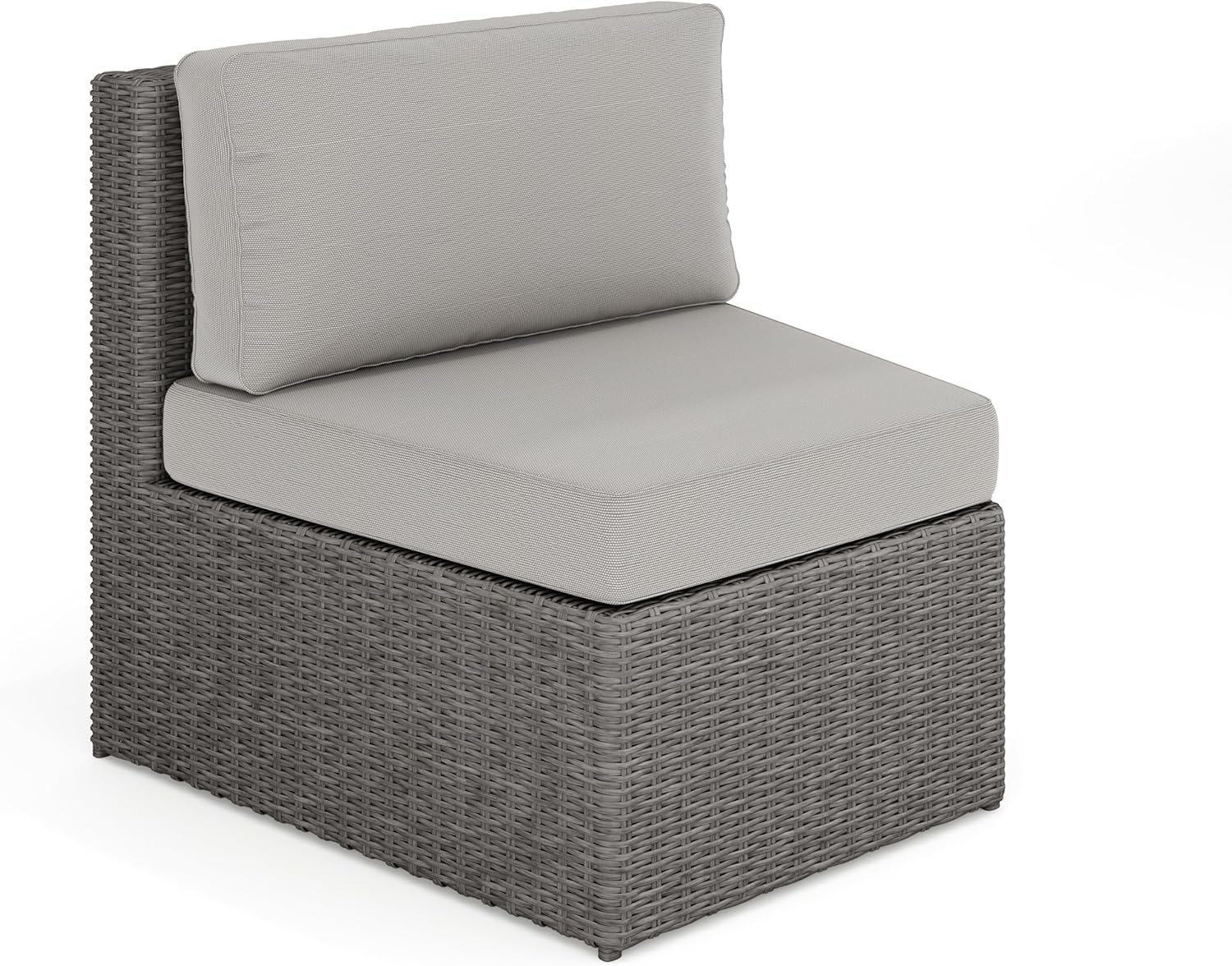 Martha Stewart Bedford Indoor-Outdoor Modular Patio Curved Sectional Sofa Seat with Rattan Wicker Finish in Gray with Gray All-Weather Cushions