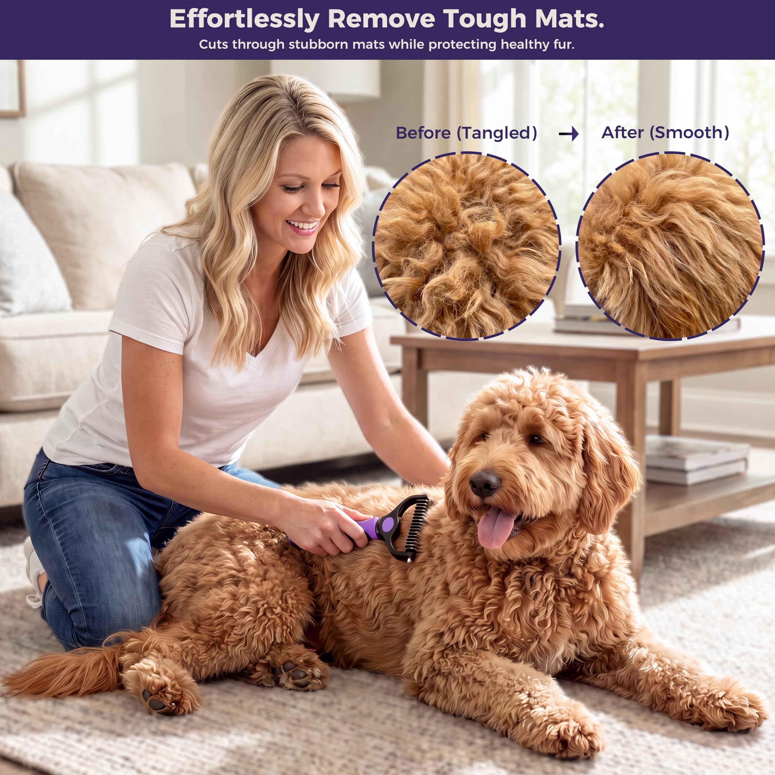 Kit de aseo para perros con cepillo para perros, rastrillo de capa inferior, cepillo de baño, peine de metal y peine para pulgas, herramientas profesionales para Goldendoodles, caniches
