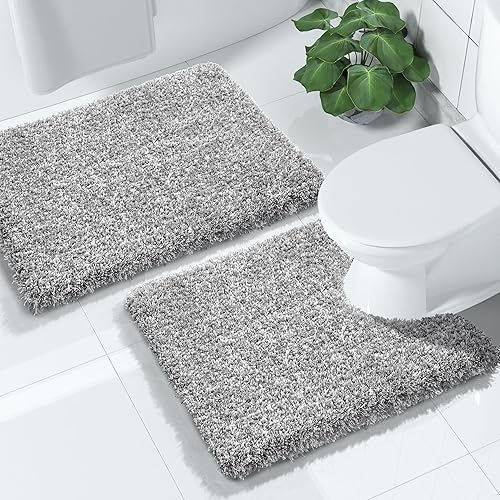 Yimobra Juego de 2 alfombras de baño, alfombra de baño suave y absorbente y alfombra de inodoro en forma de U con respaldo antideslizante, lavable a