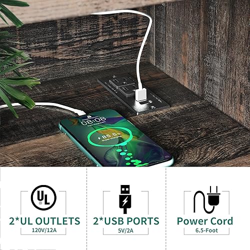 Miniatura 4 de YITAHOME Soporte grande para tocadiscos con tomas de corriente y luces LED, mesa de almacenamiento de discos de vinilo con estante de exhibición