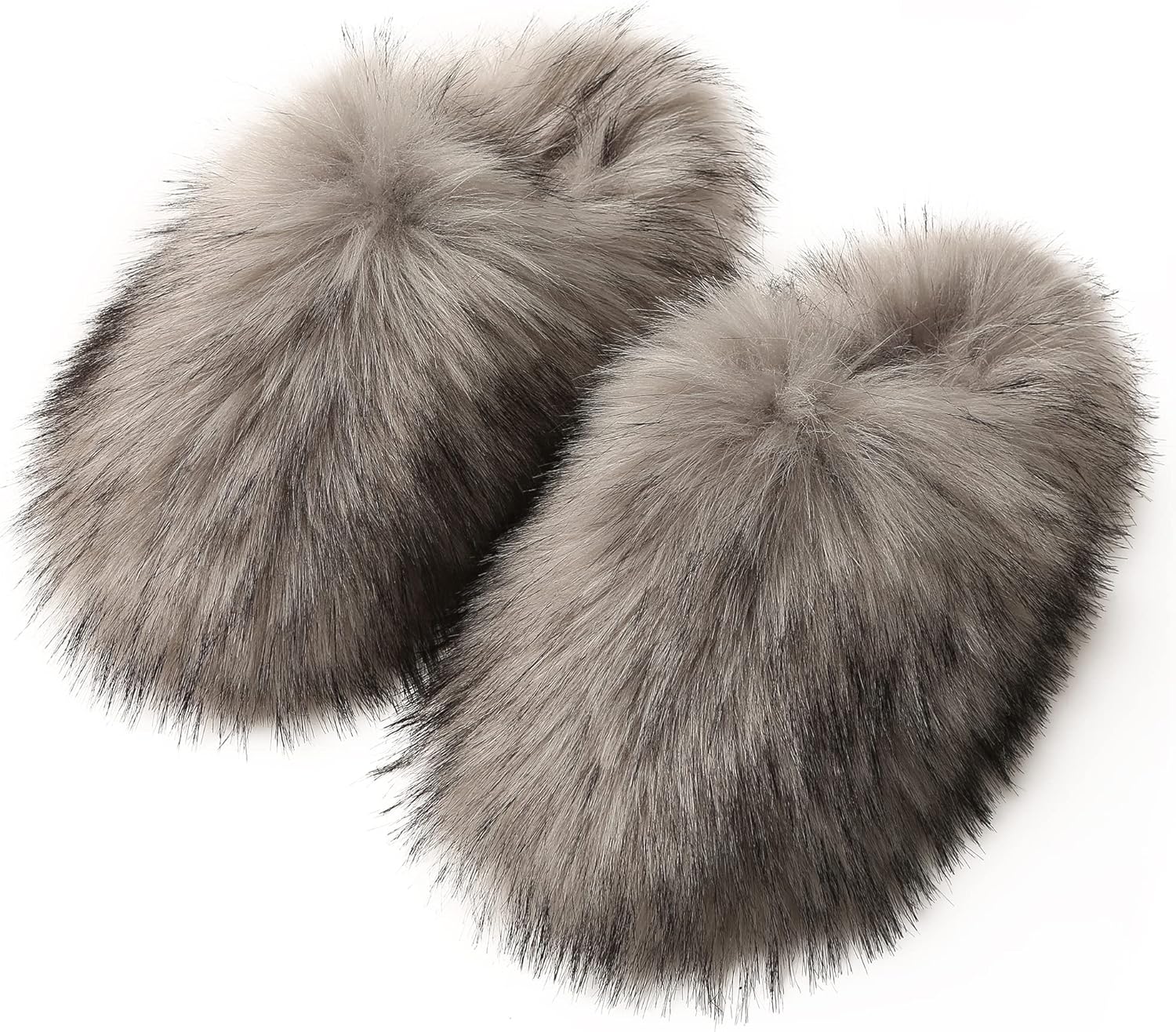 Women's Fuzzy House Slippers Soft Plush Furry faux raccoon Fur Toe covering Winter Warm Comfy Slip On Breathable Sandals Indoor Outdoor Slippers for Women and Girls
