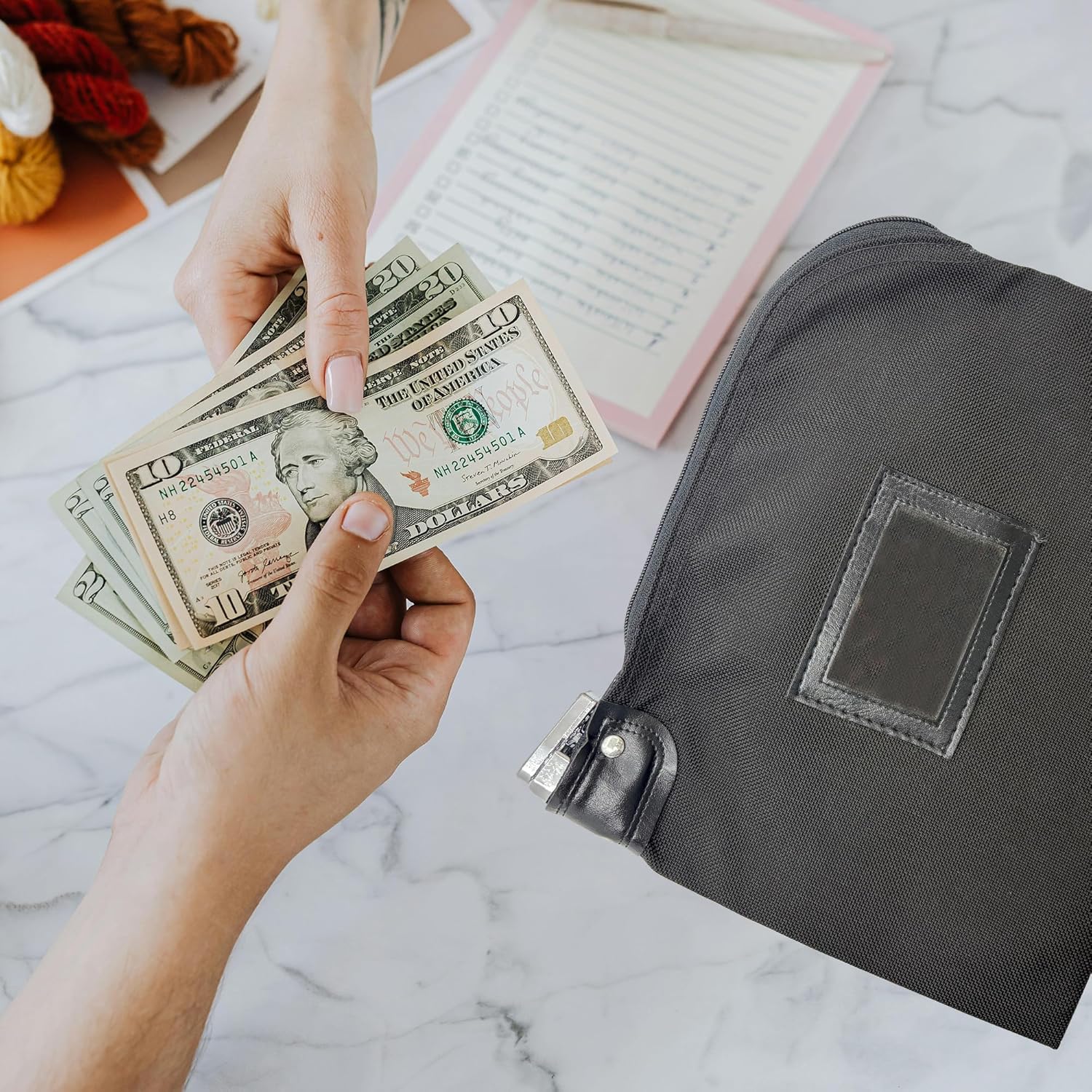 Bank Bags with Zipper, Money Bag with Lock, Multipurpose Waterproof Locking Bag, 1350 Basket Weave Nylon Puncture Resistant, 9 x 12 Inch (Standard Keyed Alike in Black)