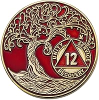 Vista 24 de Medallón AA de 5 años – Árbol de la Vida trenzado chapado en oro AA Chip de recuperación – morado