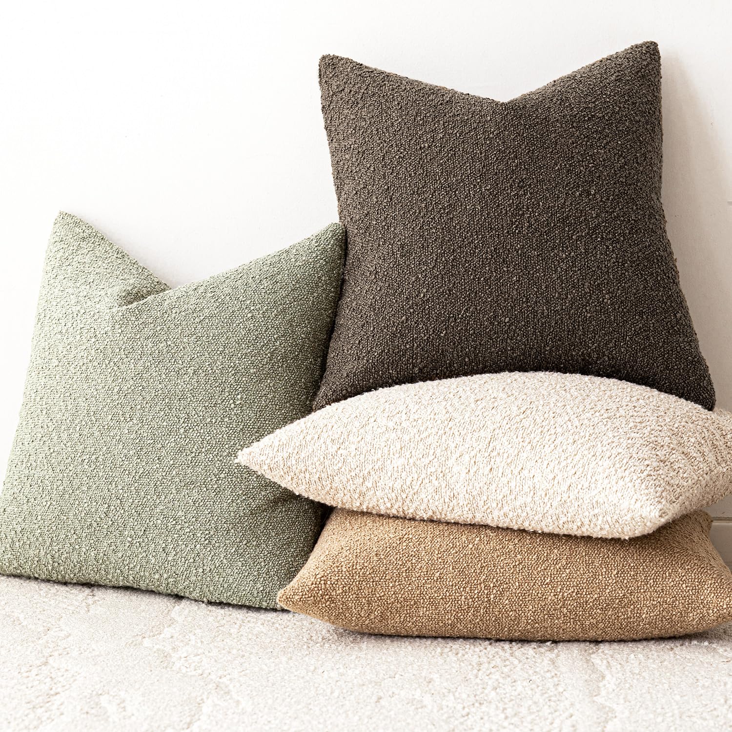 Foindtower Set di 2, Federe Decorative per Cuscini da Lancio con Texture Bouclé, Federe per Cuscini Accent Tinta Unita Neutre Morbide, Custodia per Cuscino da Divano per Sedia Divano Camera da Letto
