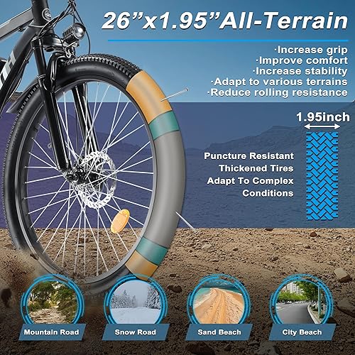 Miniatura 3 de ZNH Bicicleta eléctrica, batería extraíble Ebike de 36 V 10 AH, bicicleta de montaña eléctrica de 20 MPH y 26 - Horquilla de suspensión, pantalla