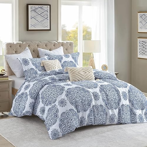 Miniatura 8 de Bedduvit Juego de funda de edredón de damasco tamaño Queen, 100% algodón, 3 piezas, ultra suave y transpirable, con cierre de cremallera y 8 lazos