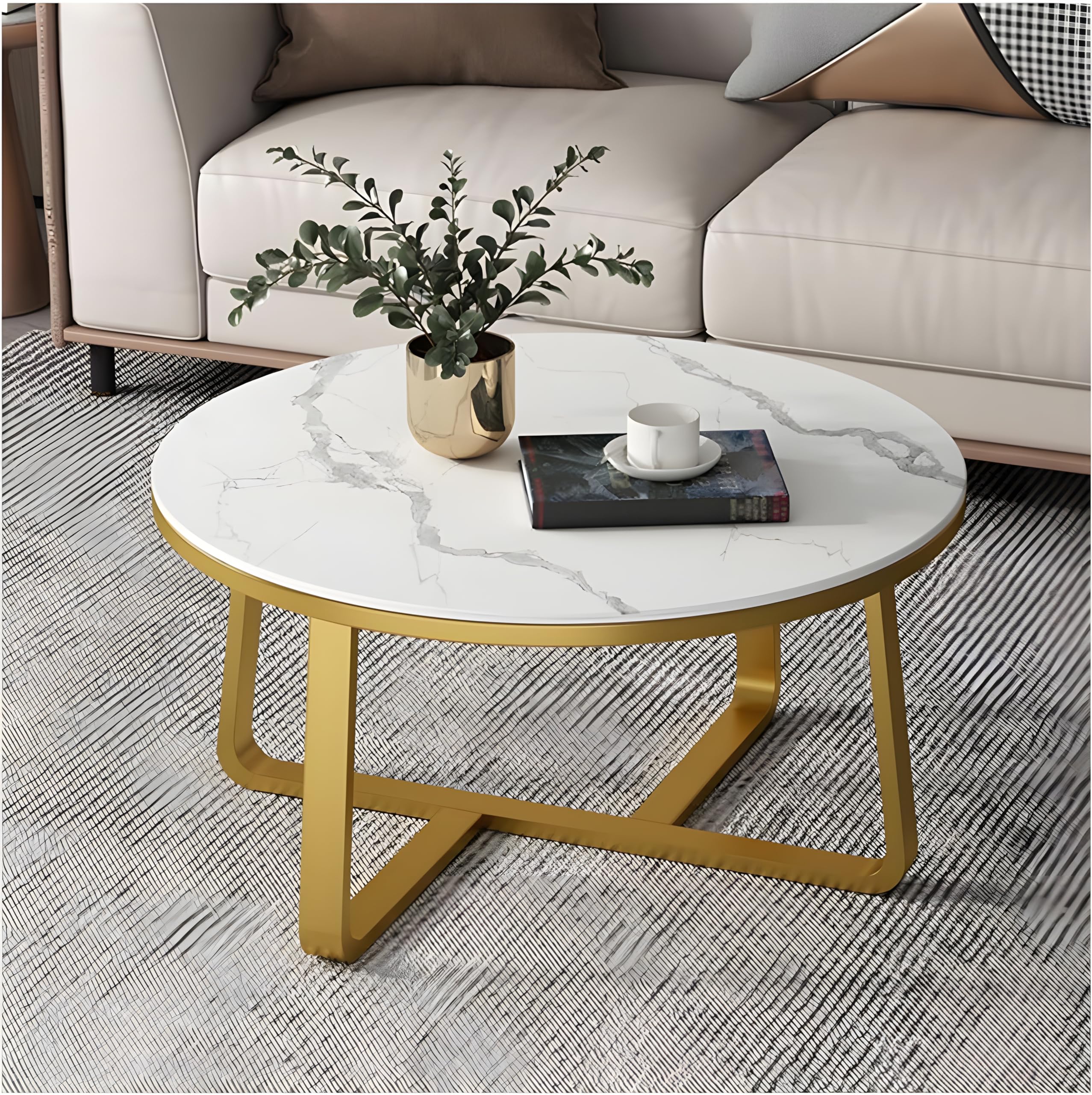 WOODEN ACCENTS Luxury Gold Metal Coffee Table | Engineered Wood Top & Golden Iron Frame | Modern Decor Round Center Table for Living Room – Stylish & Modern Design | Cut (Gold & White) (B0DBJCFVKD) Amazon Price History, Amazon Price Tracker
