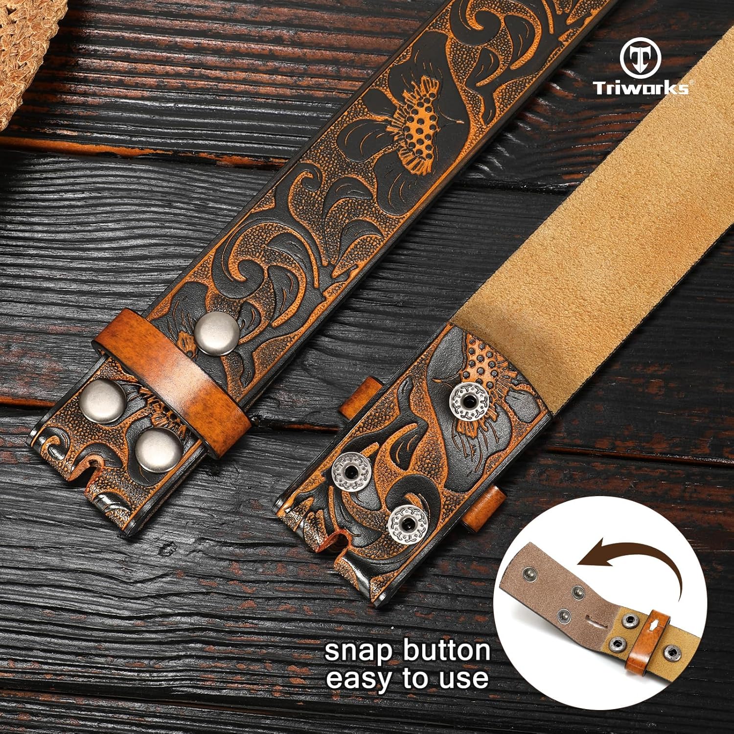 TRIWORKS Western Belt without buckle for men – Cowboy Cowgirl Leather Belts for Jeans - Image 3