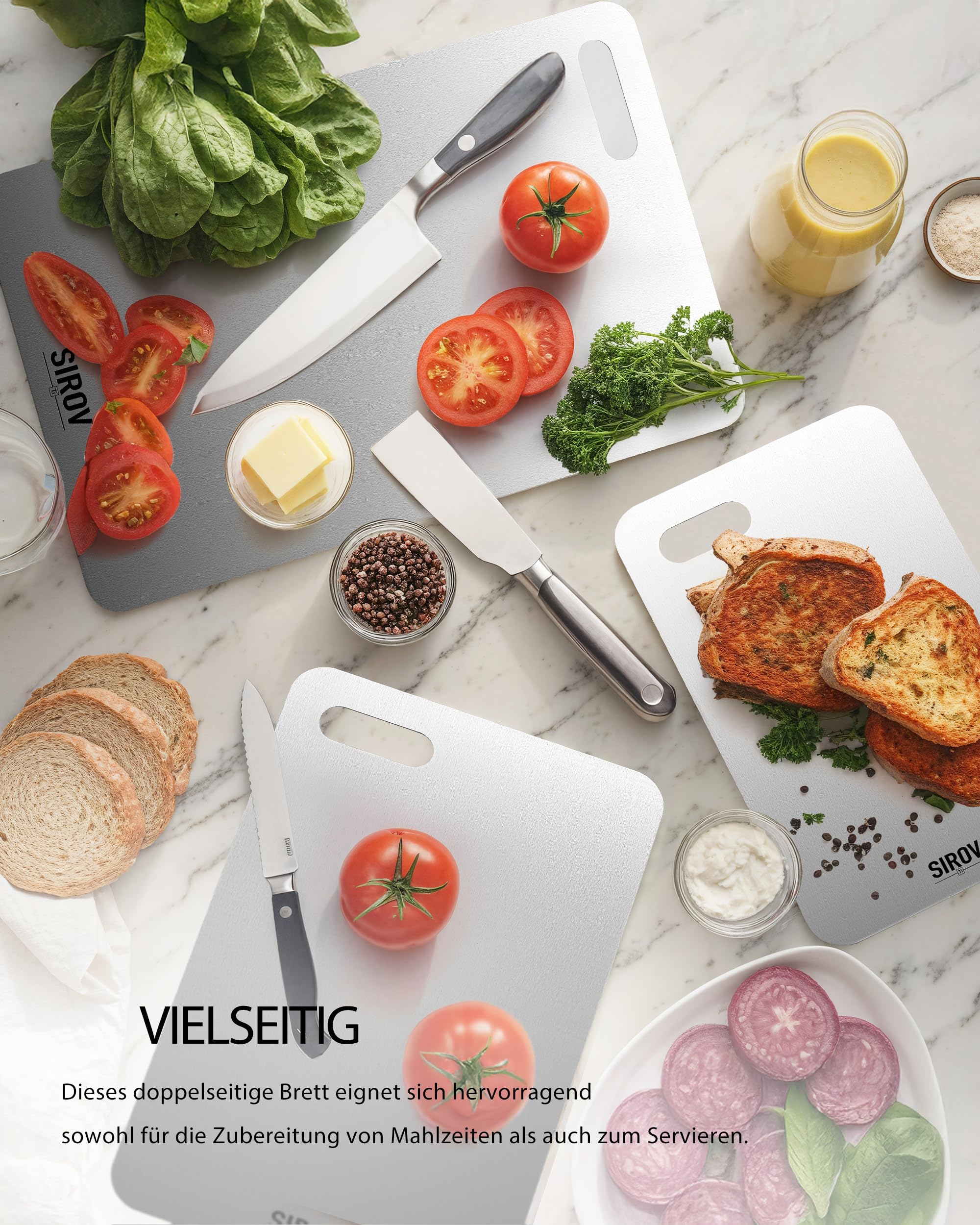 Titan Schneidebretter 3er Set, Hitzebeständig, pflegeleicht und langlebig, für Fleisch, Gemüse, Brot und Obst geeignet, spülmaschinengeeignet(25 * 40+20 * 32+16 * 26 cm)