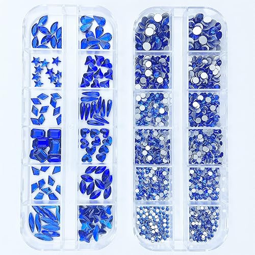 Miniatura 5 de 2120 diamantes de imitación para uñas, diamantes de imitación azules, cuentas redondas con parte trasera plana, piedras preciosas de cristal de