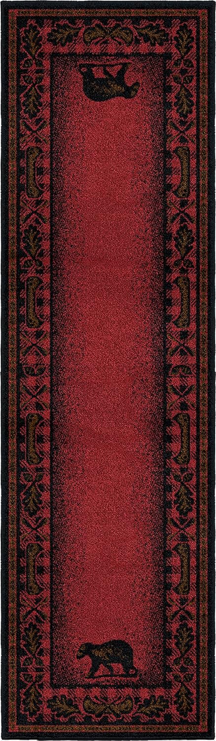 Rug Empire Rustic Lodge Cabin Bear Walk Area Rug, 2'3" W x 3'3" L, Claret