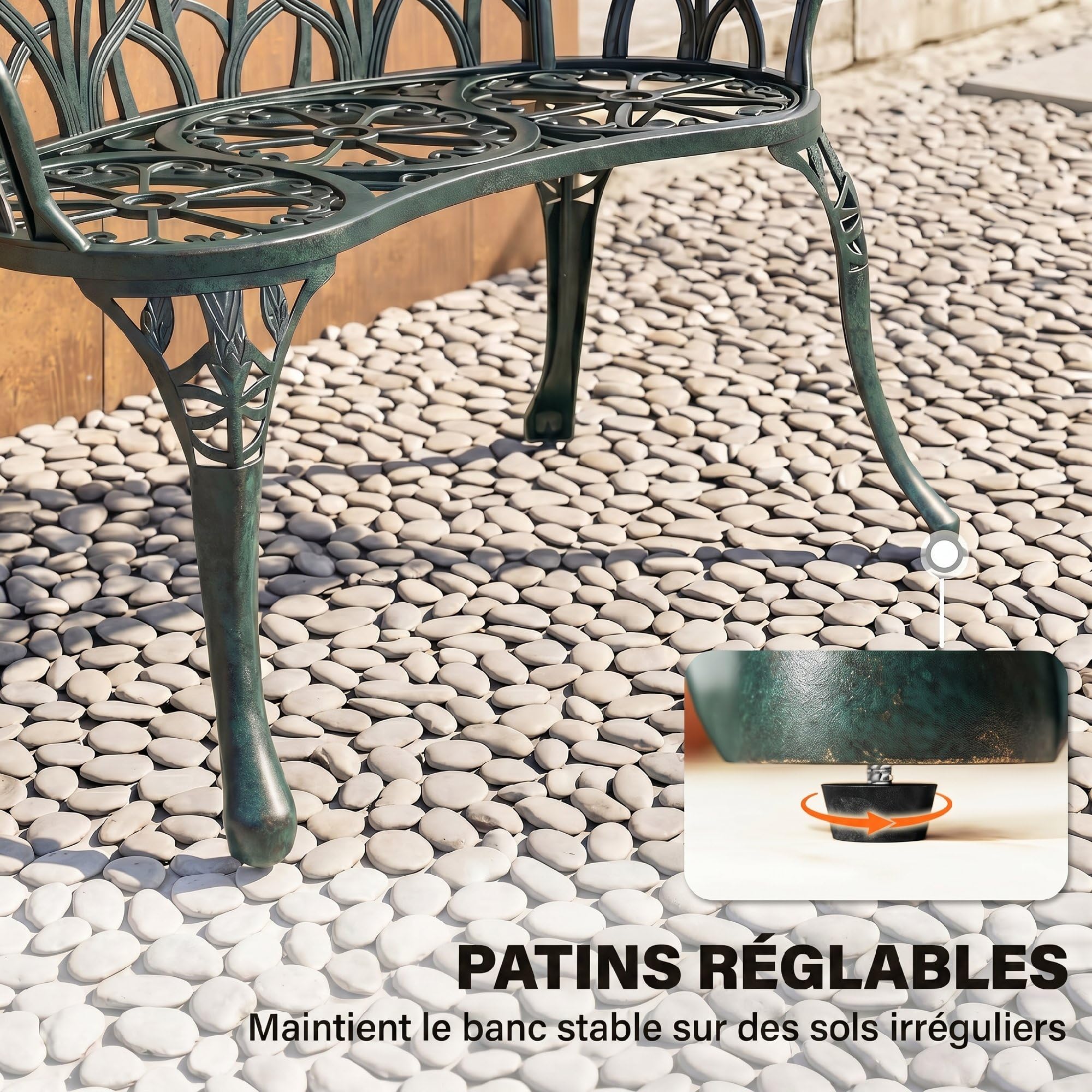 Outsunny Banc de Jardin en Aluminium Moulé 99 x 57 x 78 cm Vert Antique